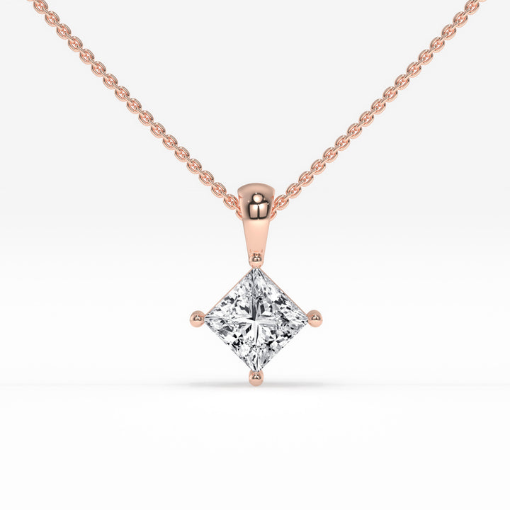 1.00 CT Princess-Cut Diamond Rose Gold Pendant with Minimalist Design
