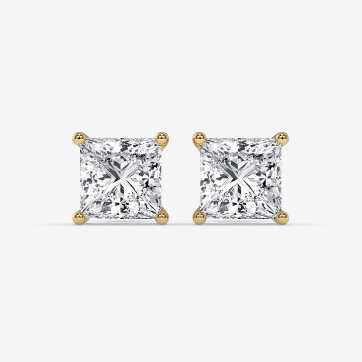 Princess-Cut Diamond Yellow Gold Stud Earrings