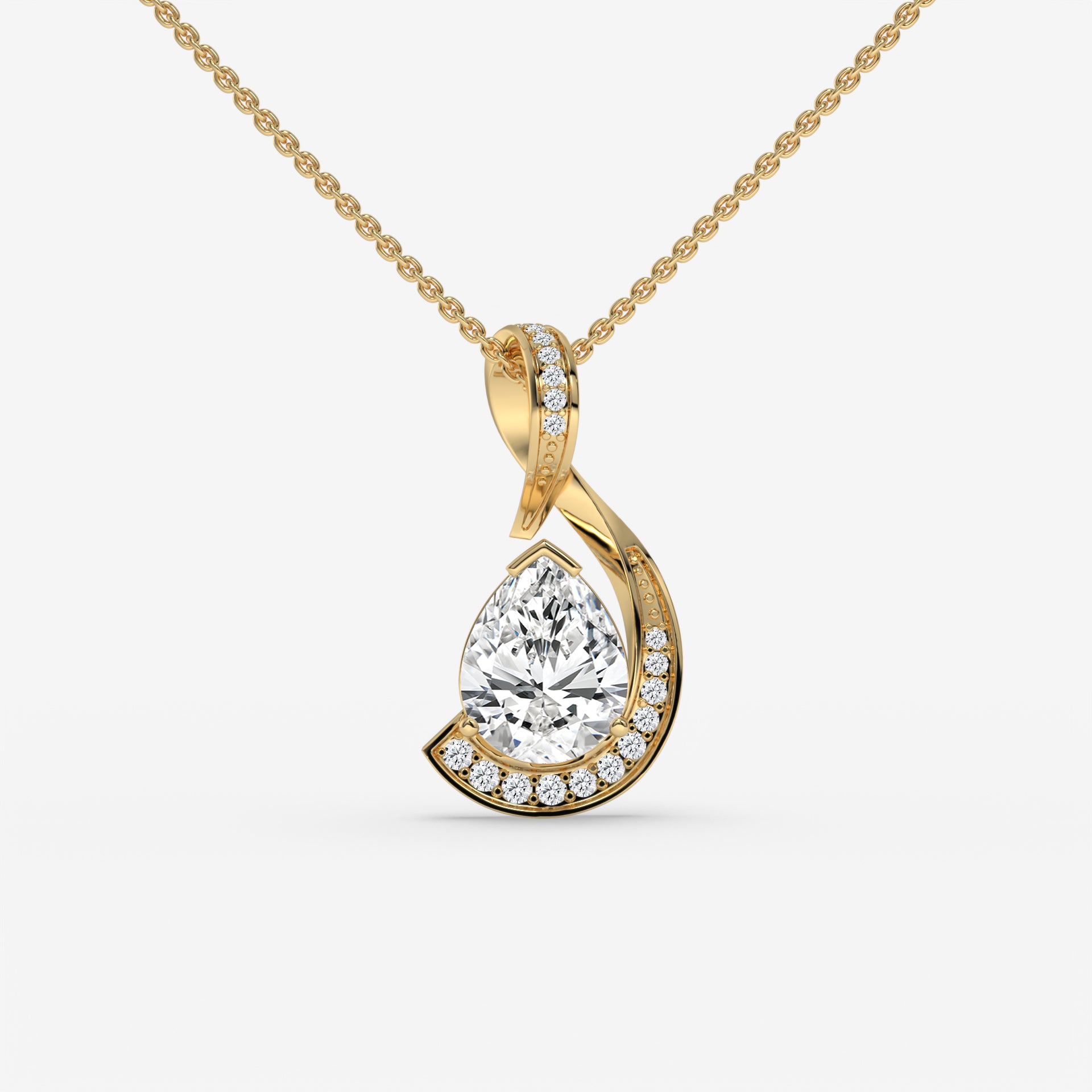 Yellow Gold Pear-Shaped Diamond Pendant with Round Diamonds