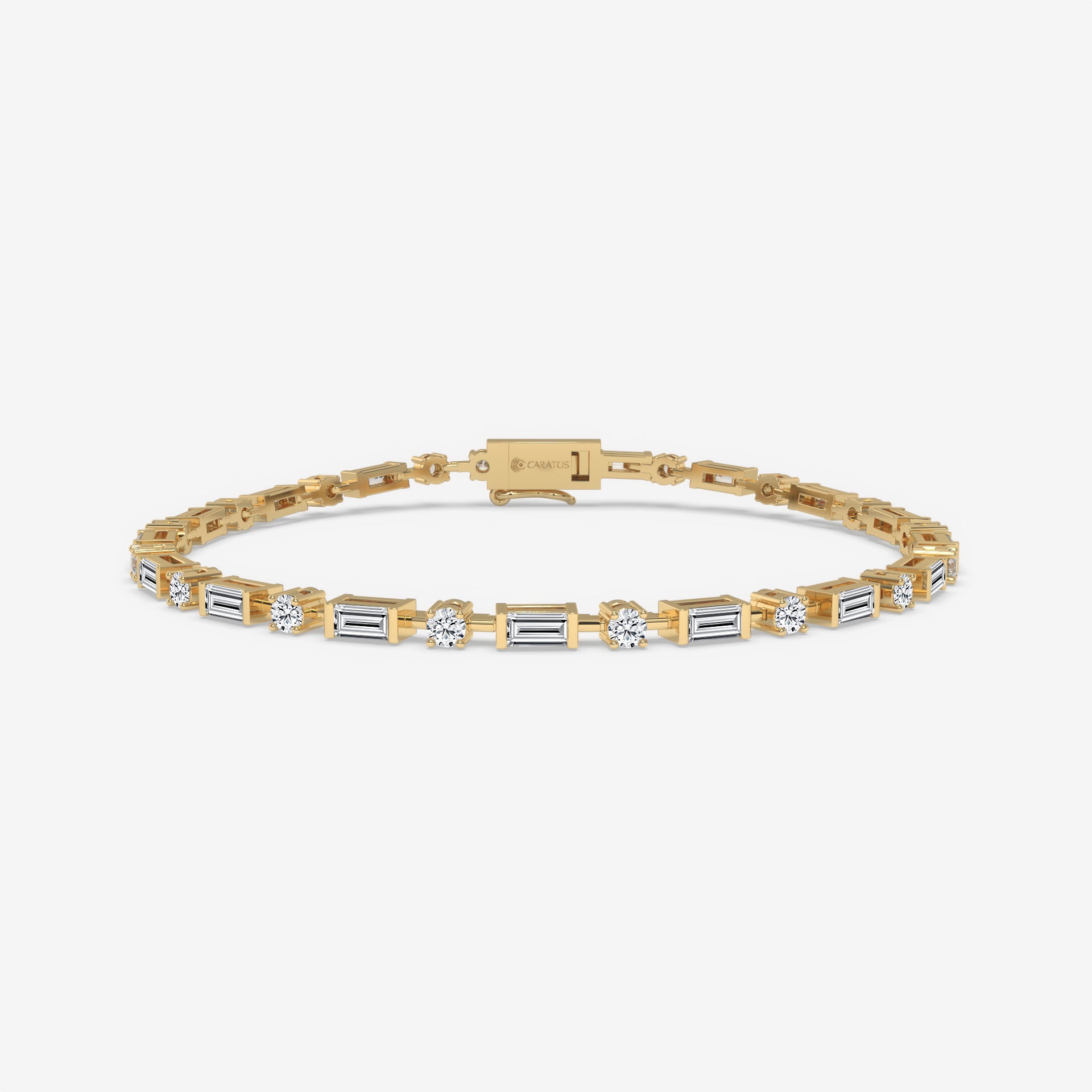 Baguette Diamond Yellow Gold Tennis Bracelet with Round Diamonds
