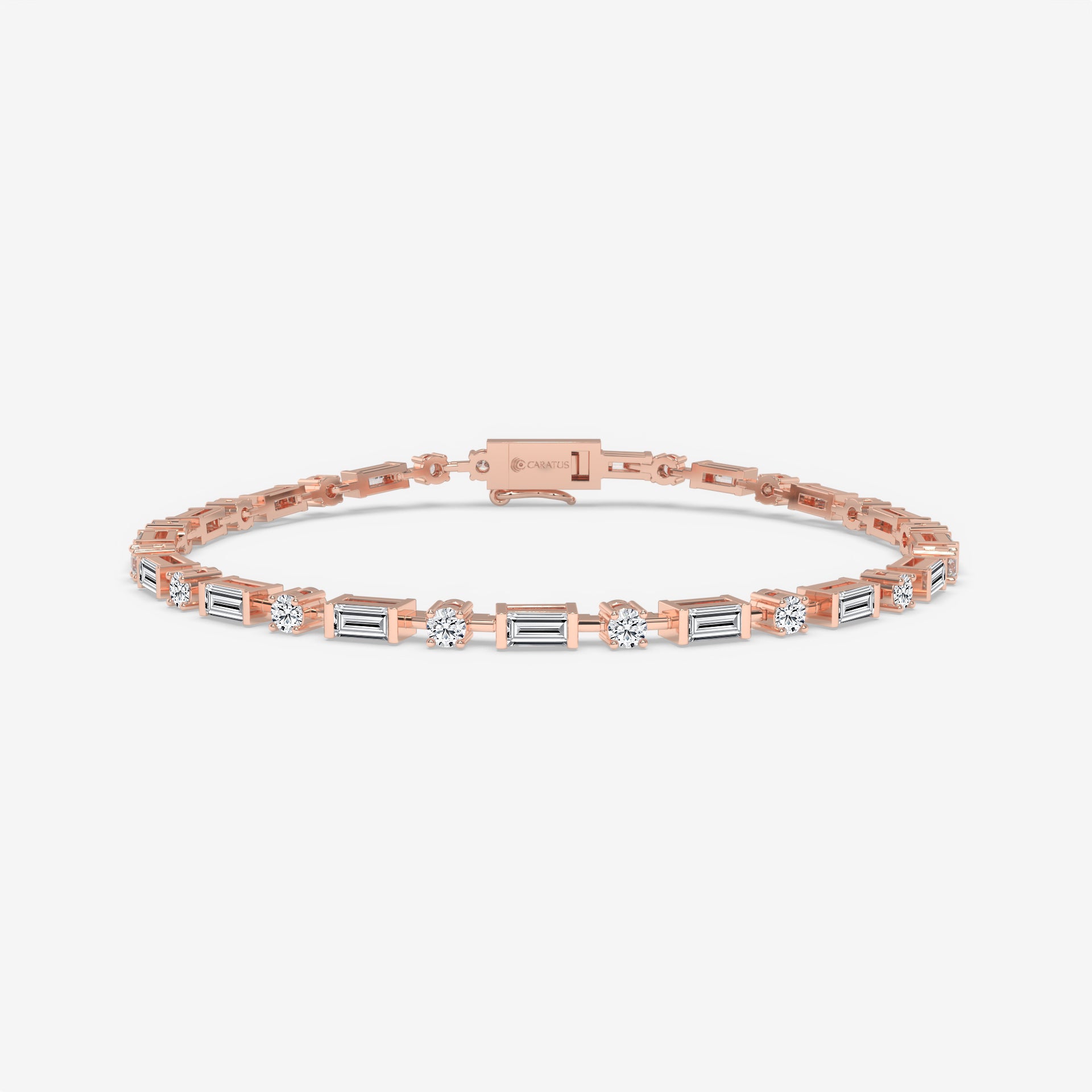 Baguette Diamond Yellow Gold Tennis Bracelet with Round Diamonds