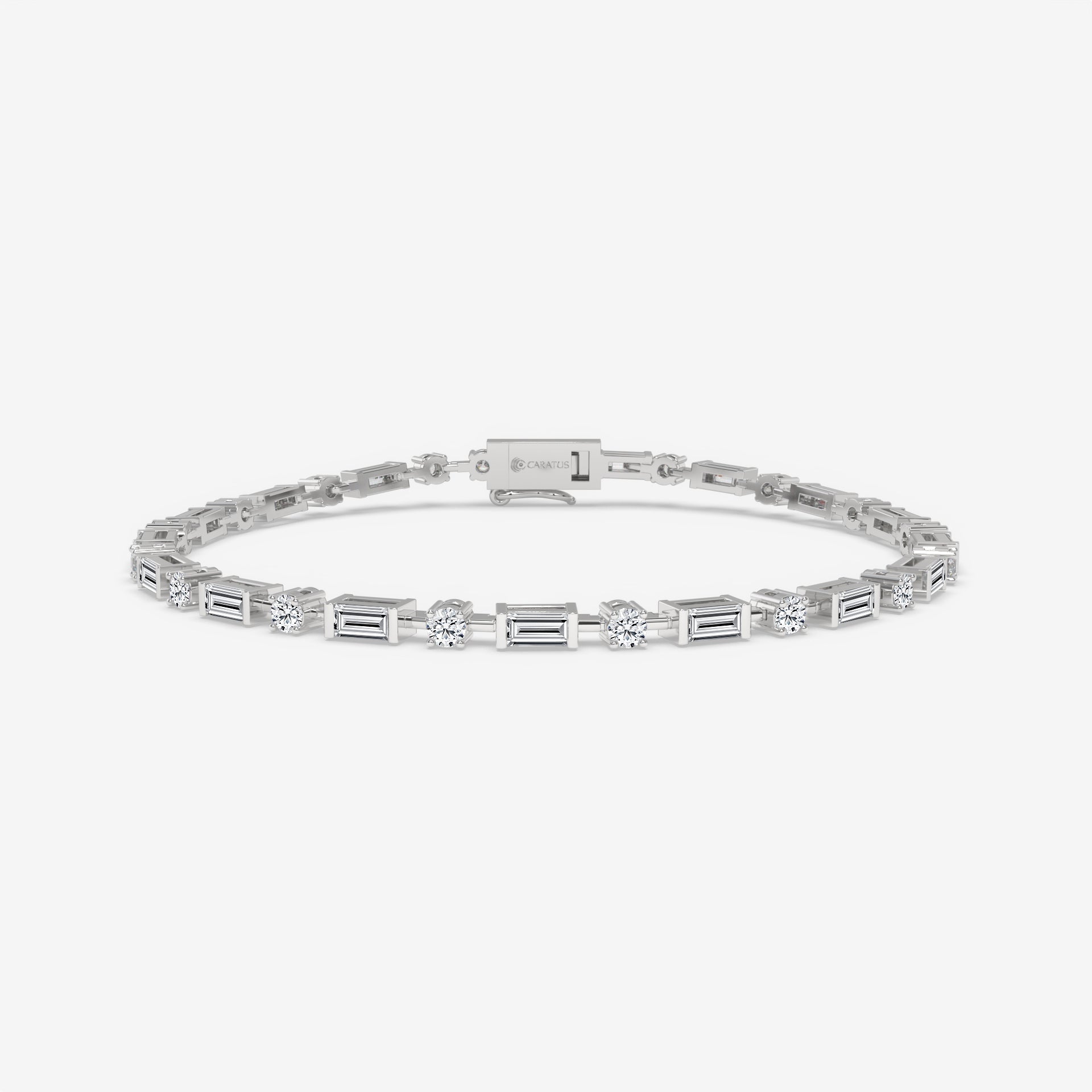 Baguette Diamond Yellow Gold Tennis Bracelet with Round Diamonds