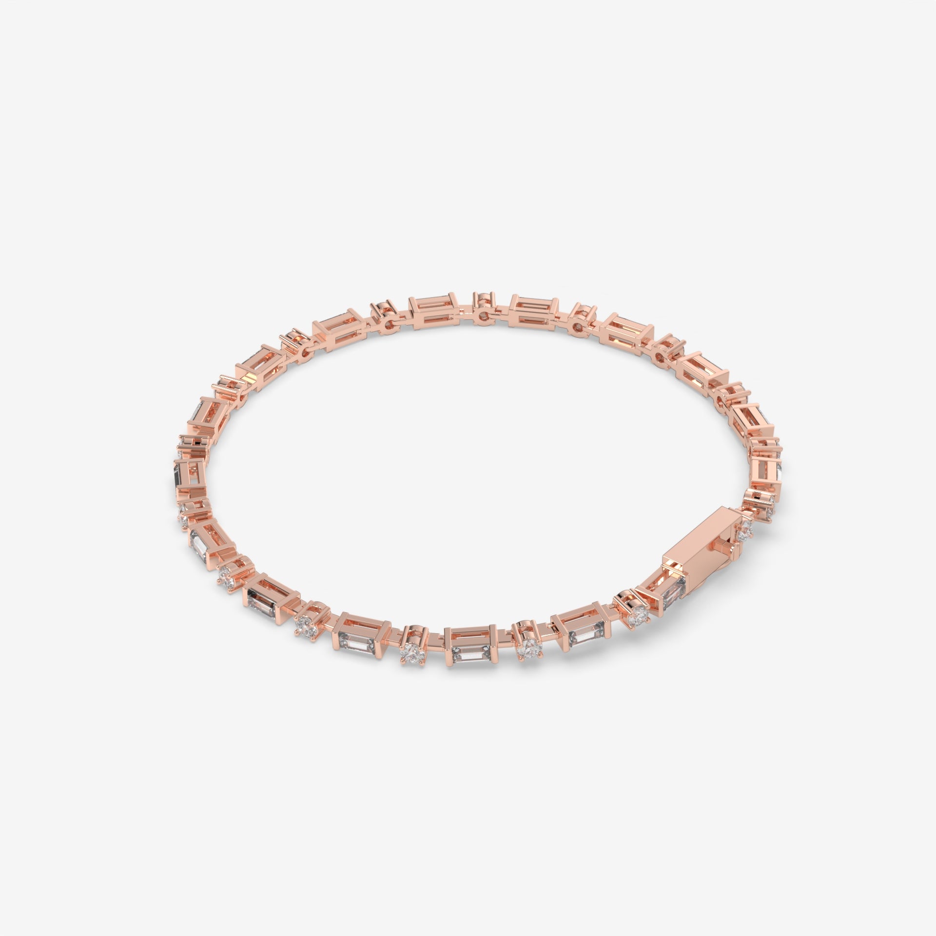Baguette Diamond Rose Gold Tennis Bracelet with Round Diamonds