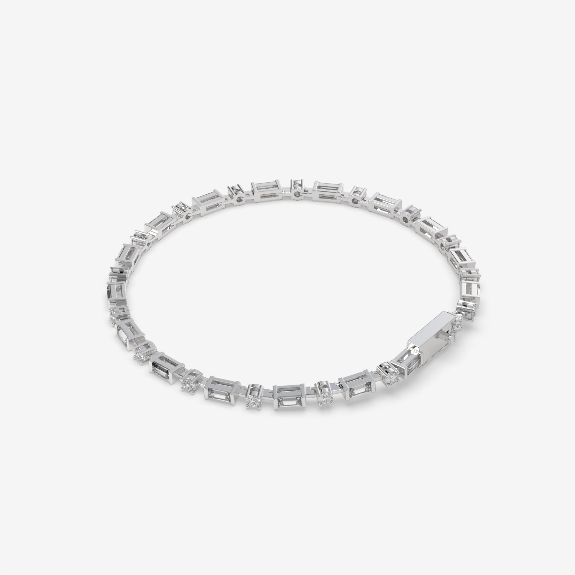 Baguette Diamond White Gold Tennis Bracelet with Round Diamonds