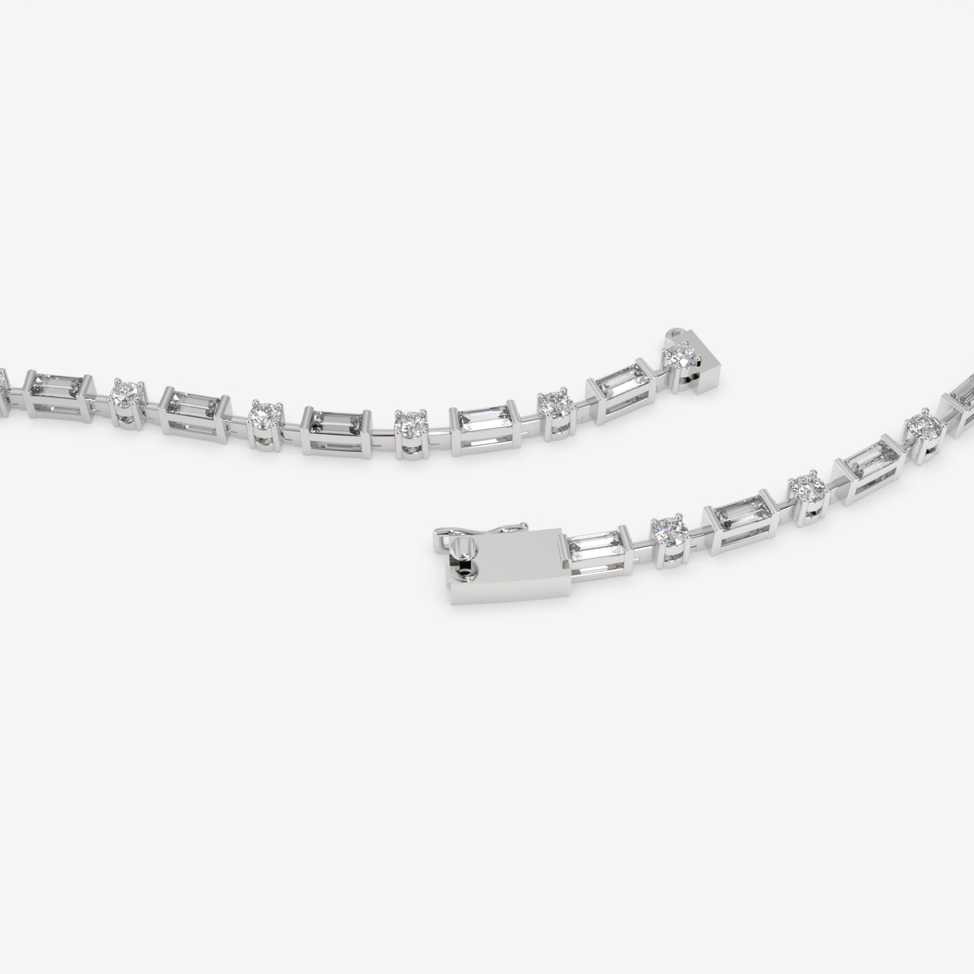 Baguette Diamond White Gold Tennis Bracelet with Round Diamonds