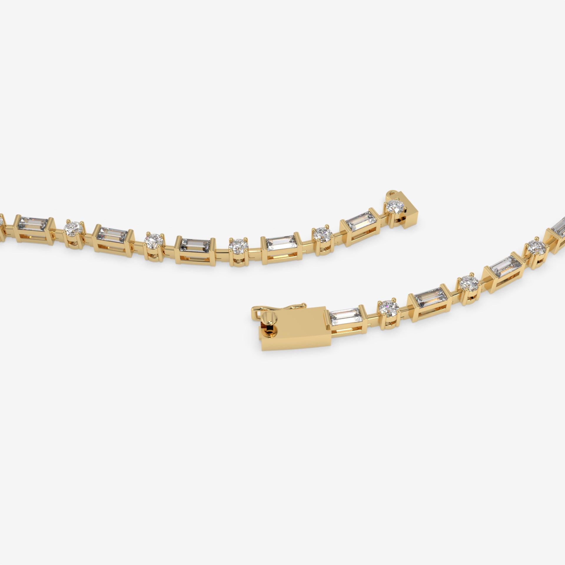 Baguette Diamond Yellow Gold Tennis Bracelet with Round Diamonds