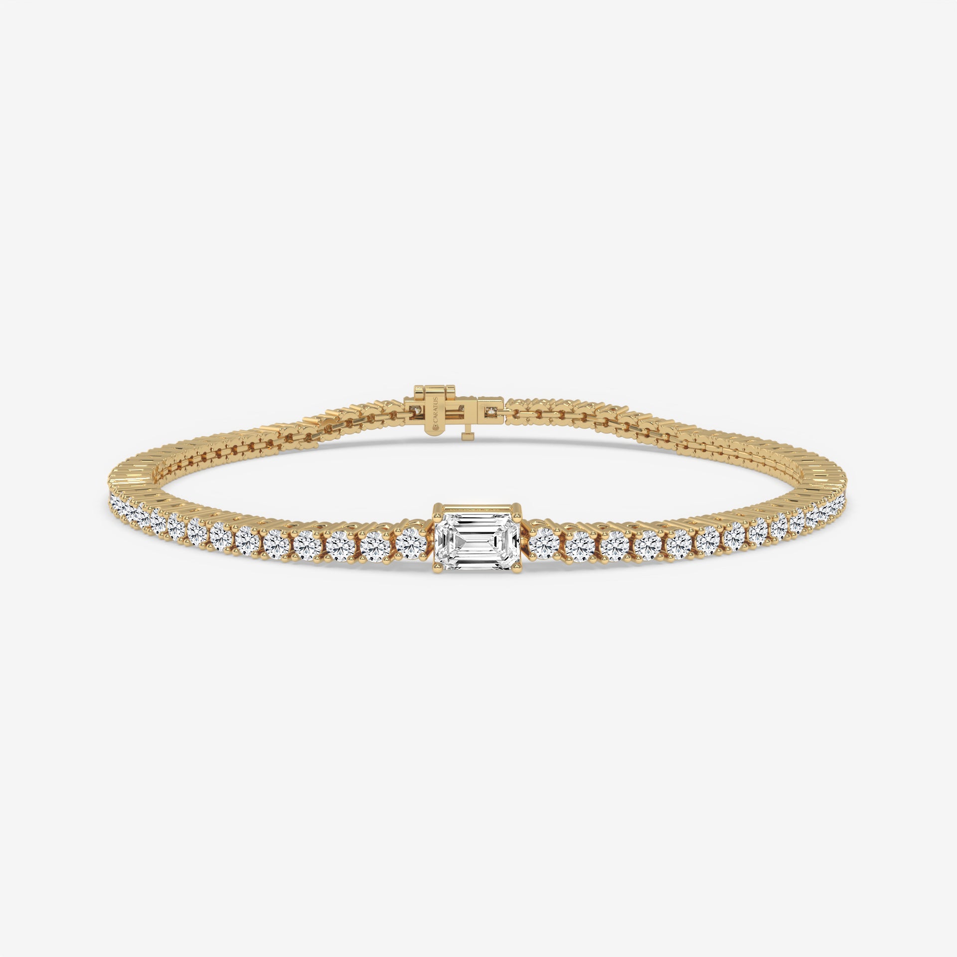 Yellow Gold Emerald-Cut Diamond Bracelet with Round Diamonds