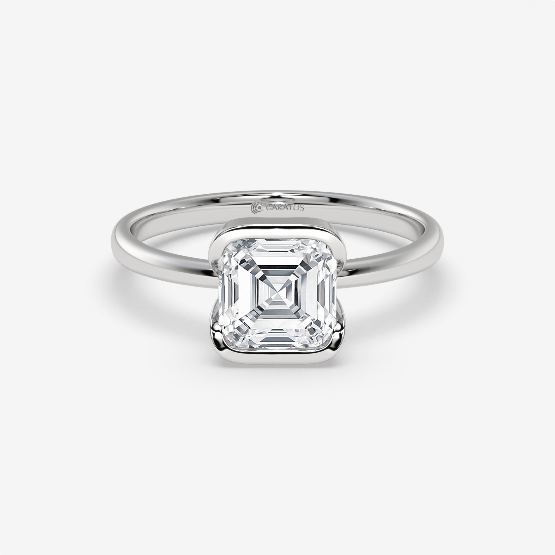 Asscher-Cut Diamond Ring with Baguette Accents in 14K White Gold