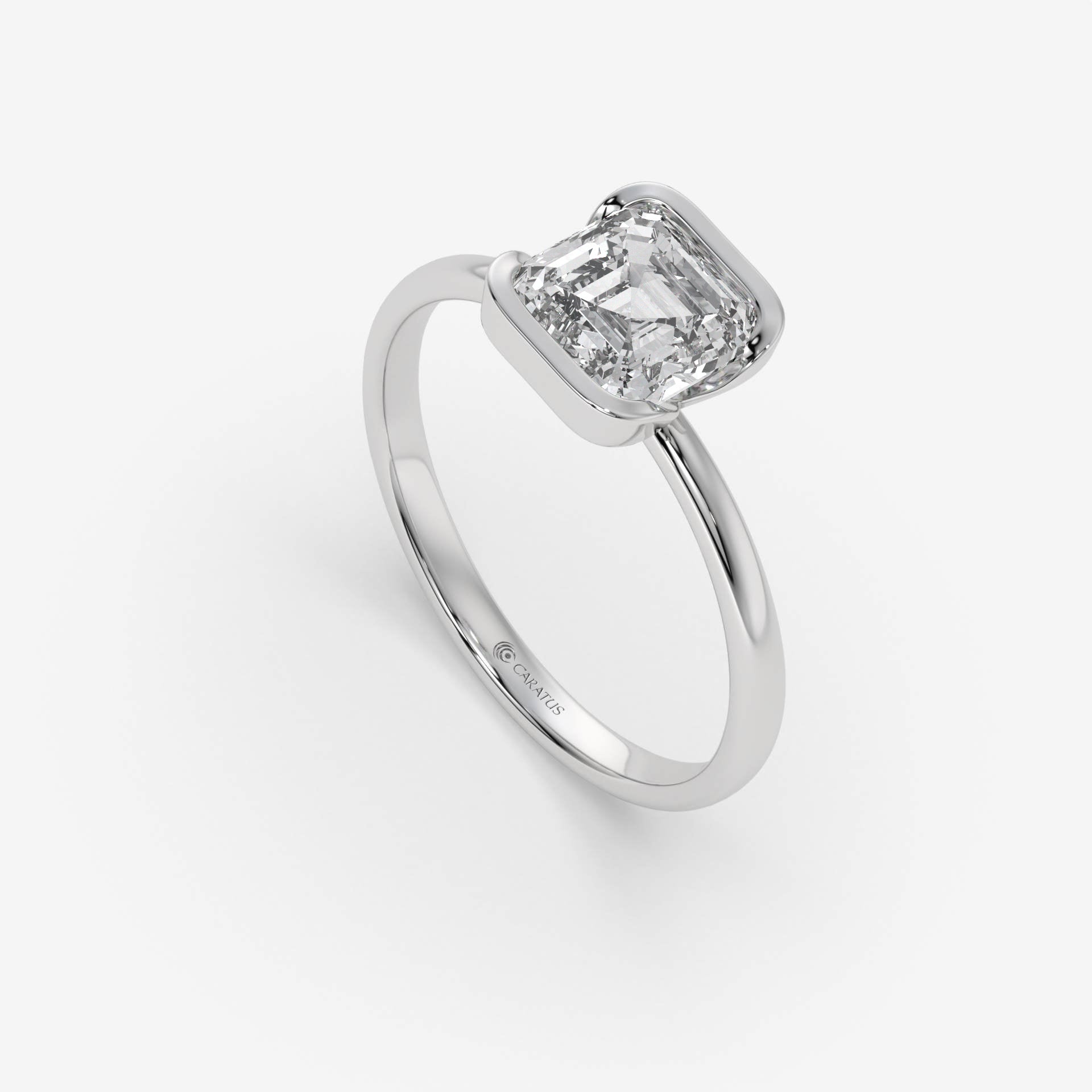 Asscher-Cut Diamond Ring with Baguette Accents in 14K White Gold