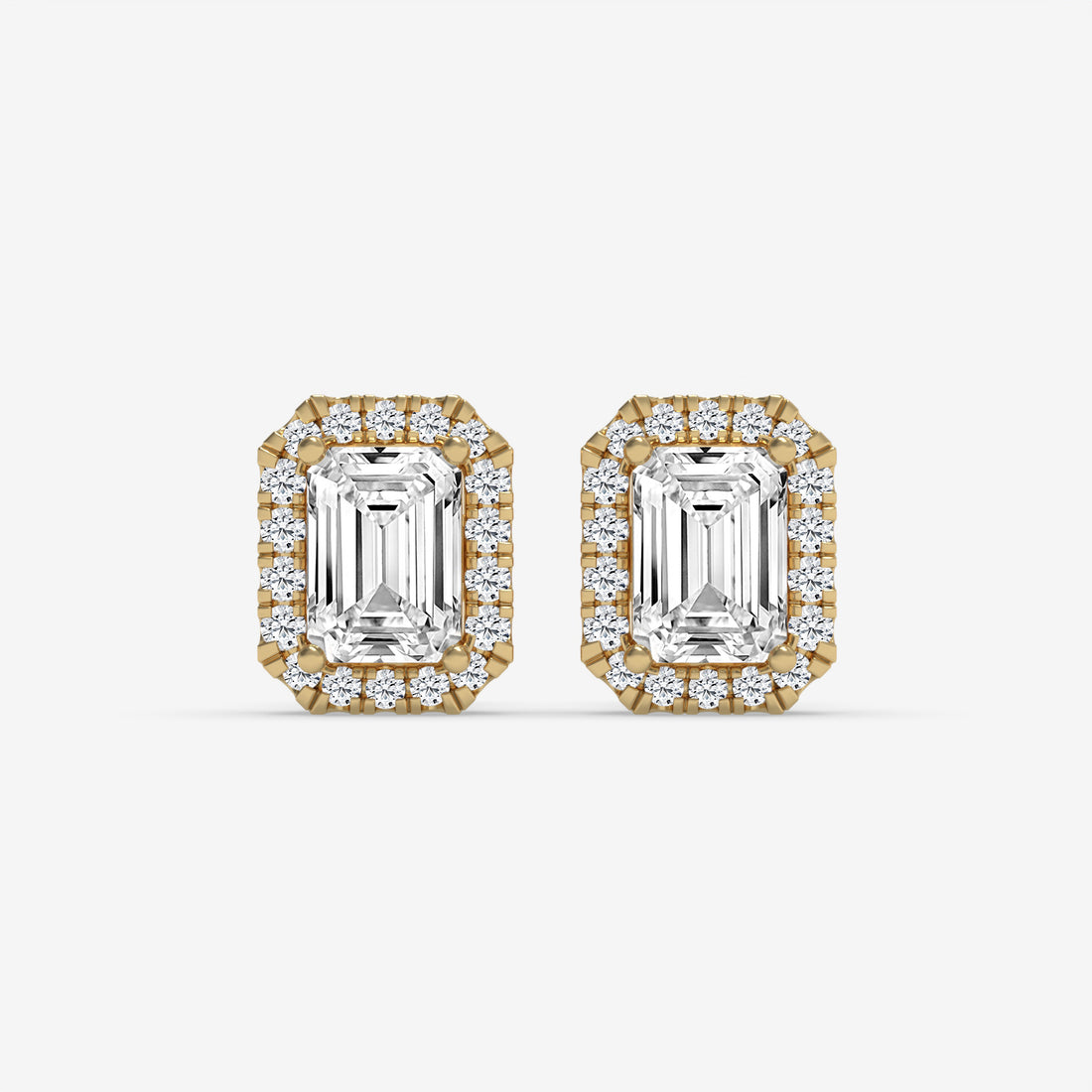 White Gold Emerald-Cut Diamond Halo Earrings