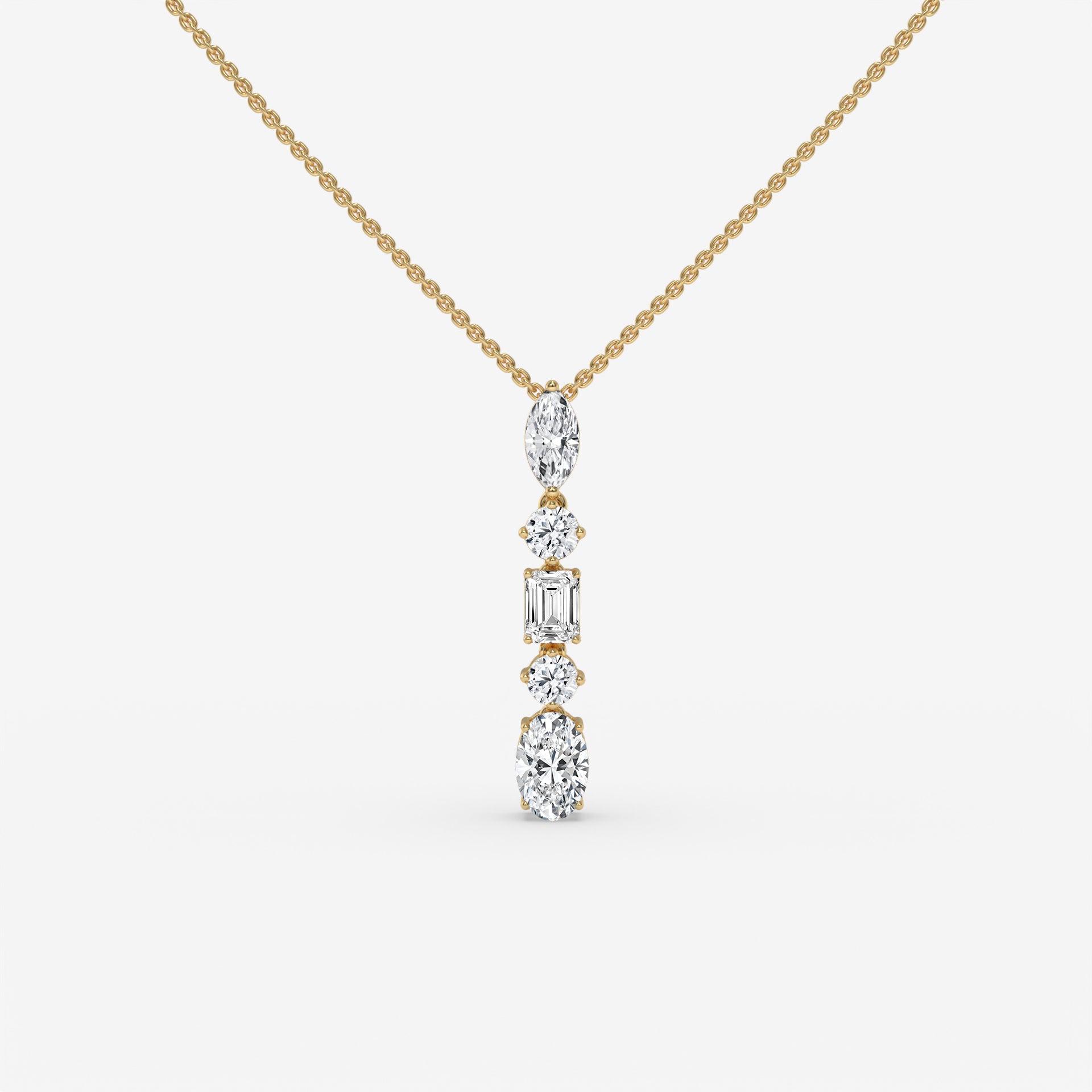 Diamond Pendant in White Gold with Modern Blend of Shapes
