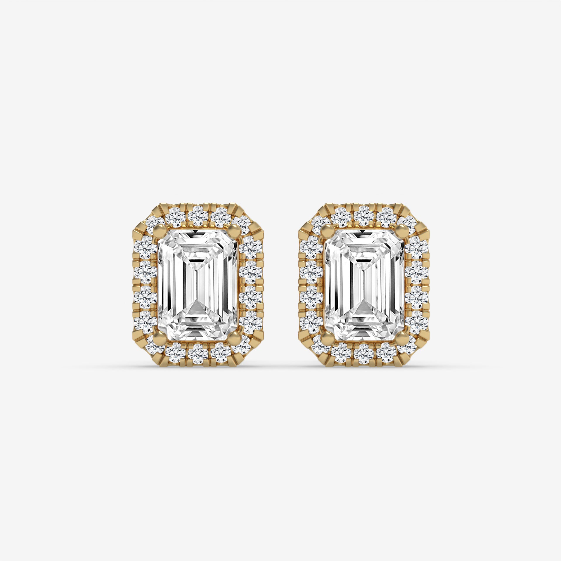Yellow Gold Emerald-Cut Diamond Halo Earrings