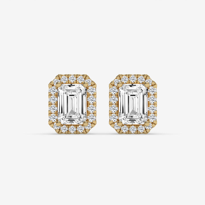Yellow Gold Emerald-Cut Diamond Halo Earrings
