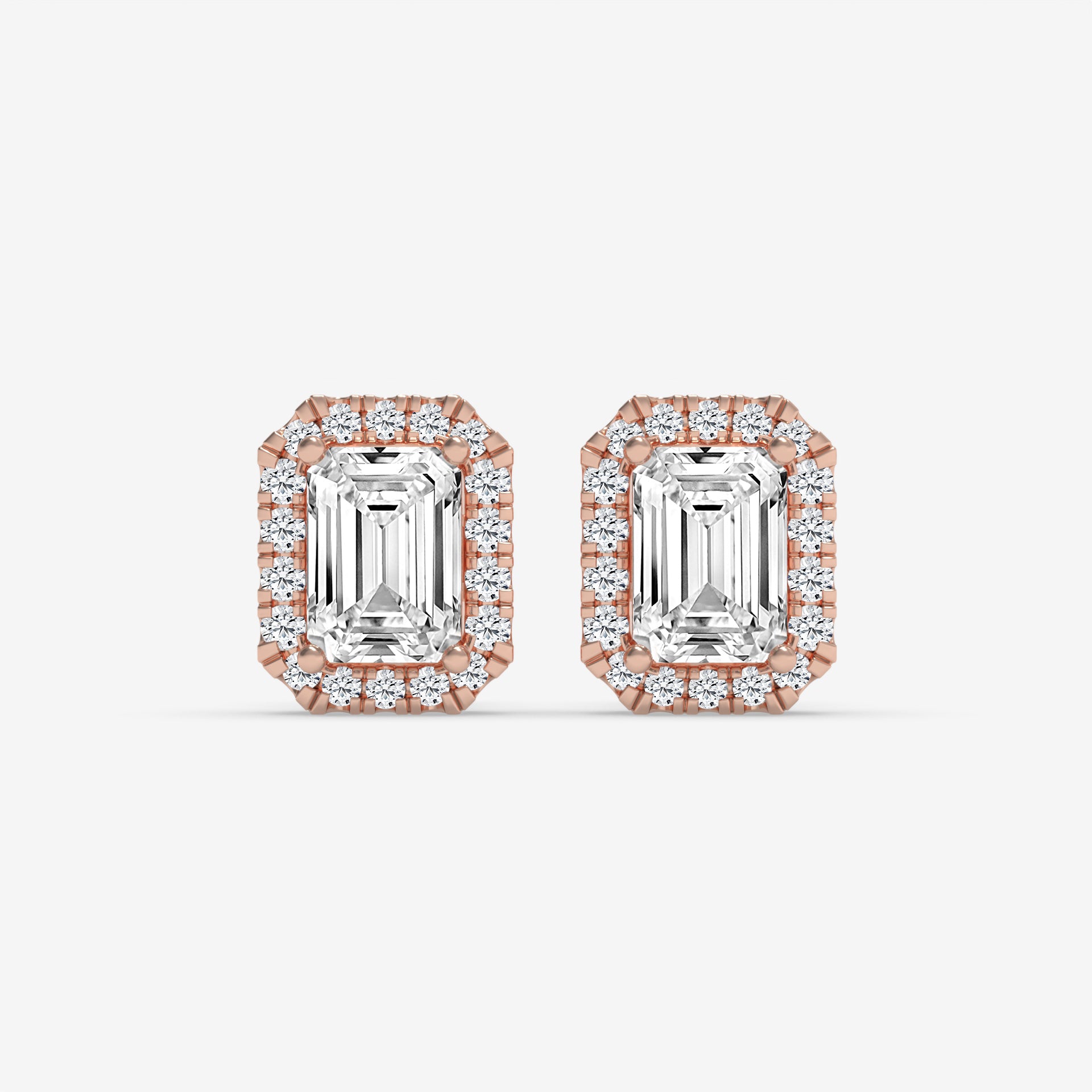 White Gold Emerald-Cut Diamond Halo Earrings