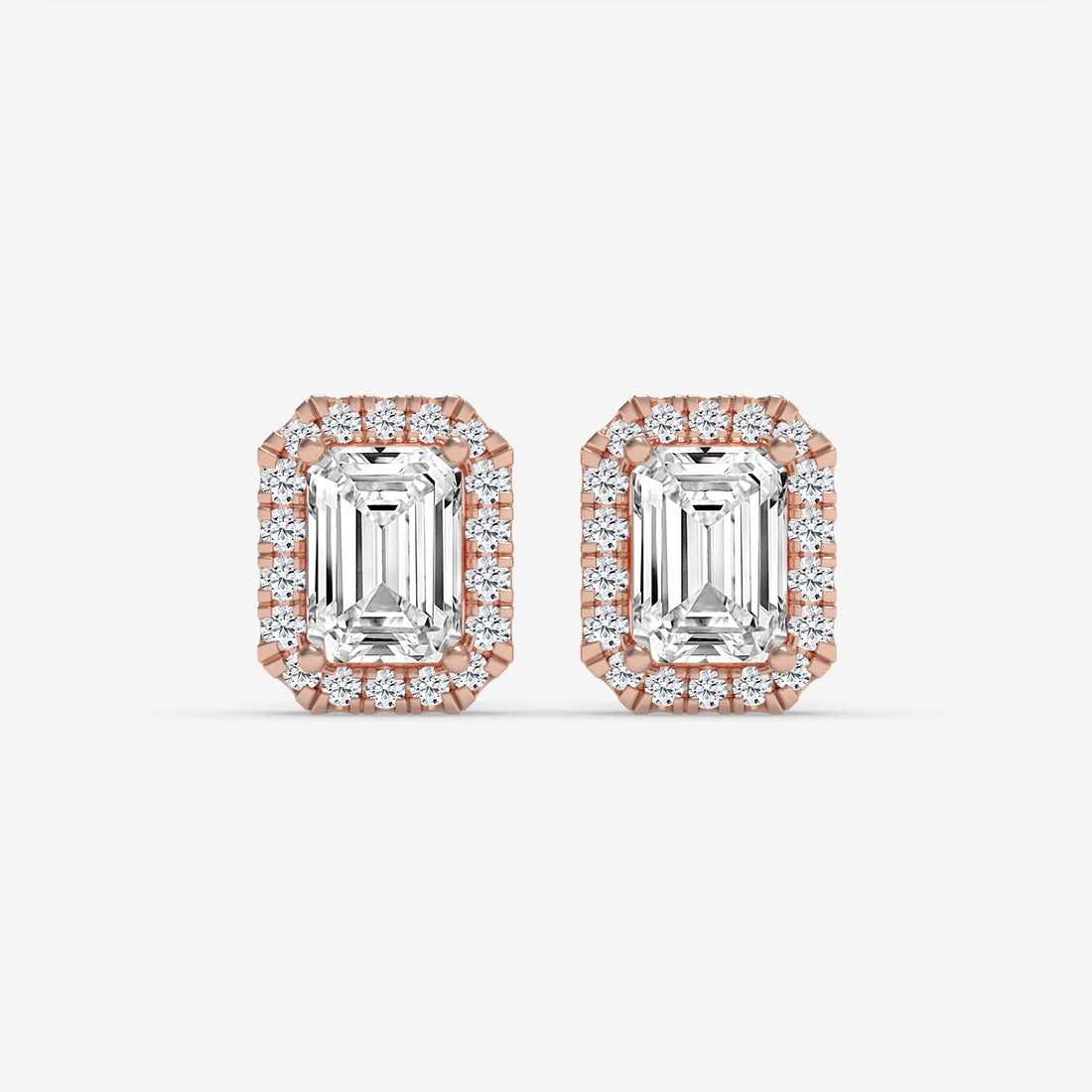 White Gold Emerald-Cut Diamond Halo Earrings