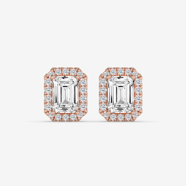 Rose Gold Emerald-Cut Diamond Halo Earrings