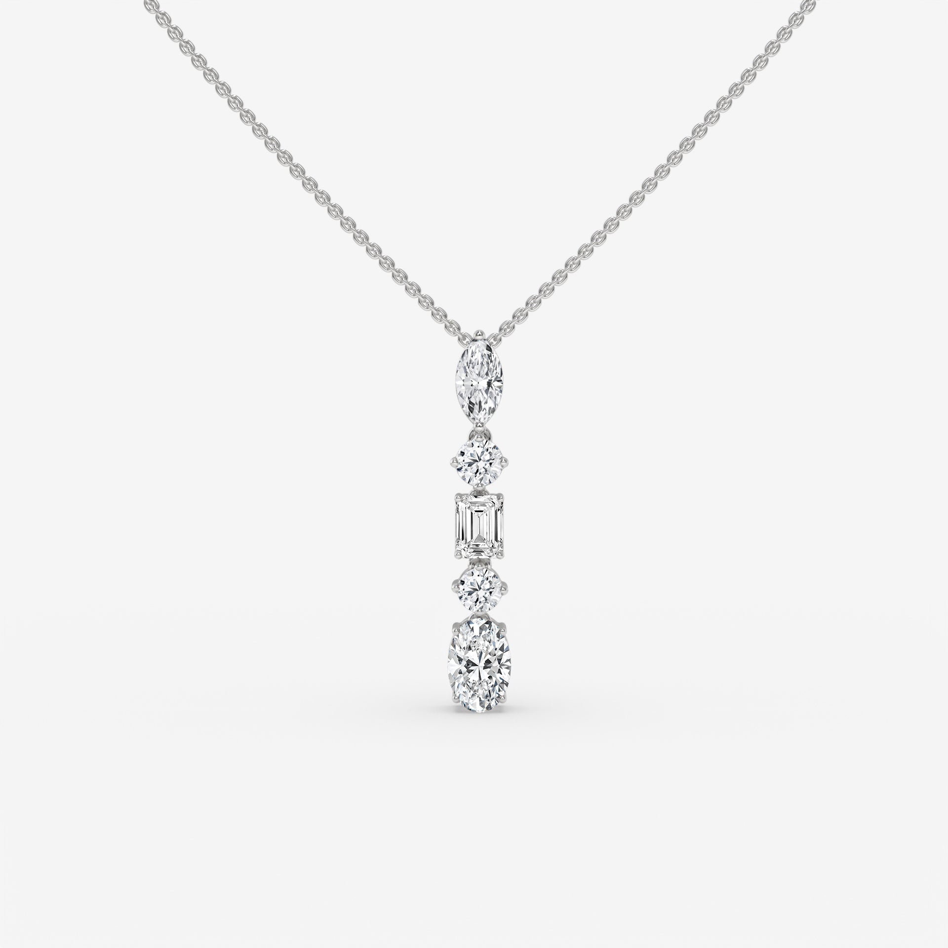 Diamond Pendant in White Gold with Modern Blend of Shapes