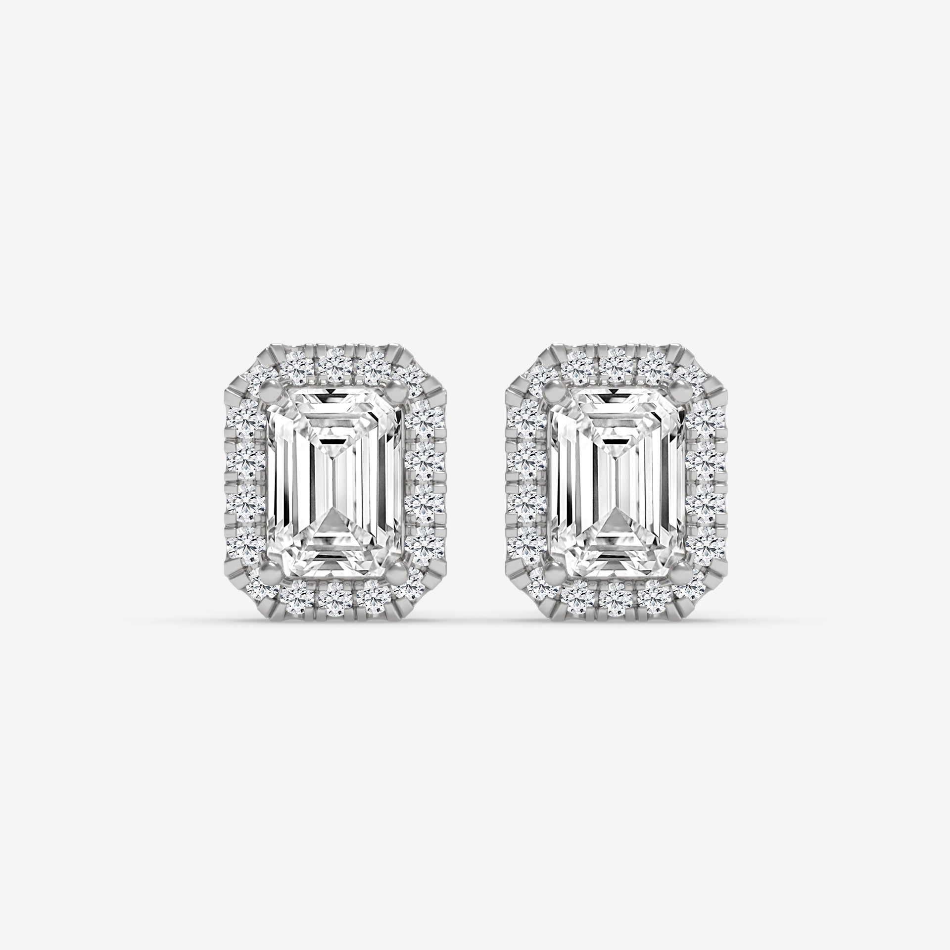White Gold Emerald-Cut Diamond Halo Earrings