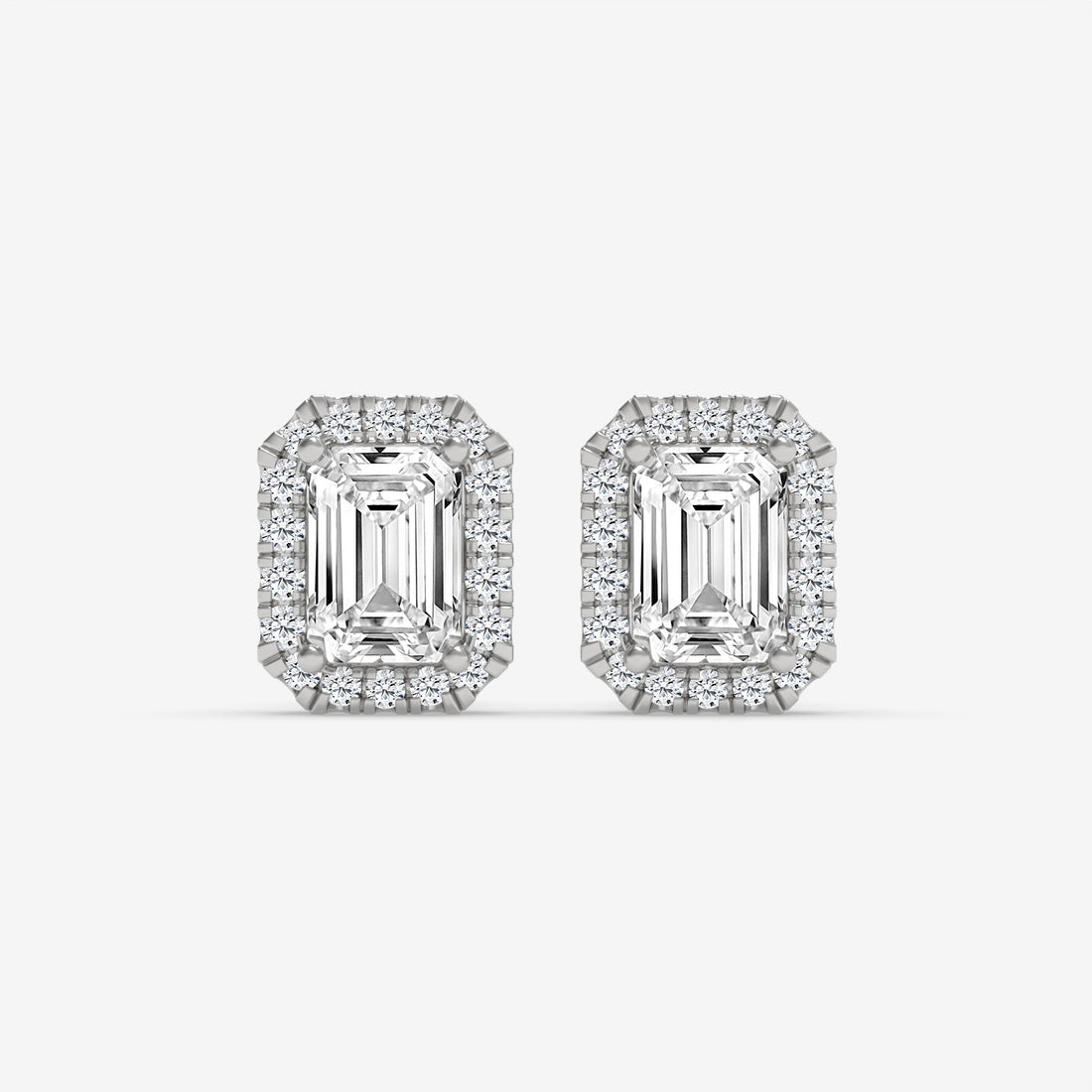 White Gold Emerald-Cut Diamond Halo Earrings