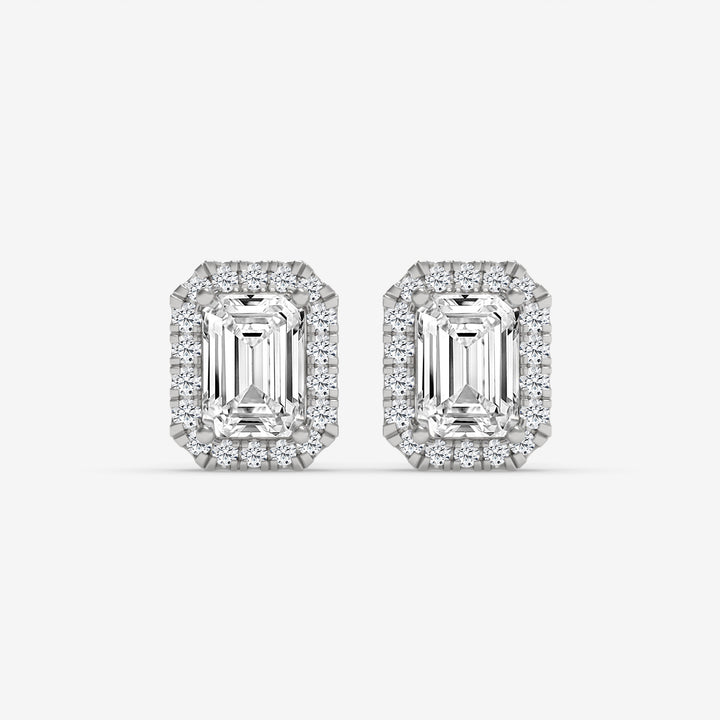 White Gold Emerald-Cut Diamond Halo Earrings