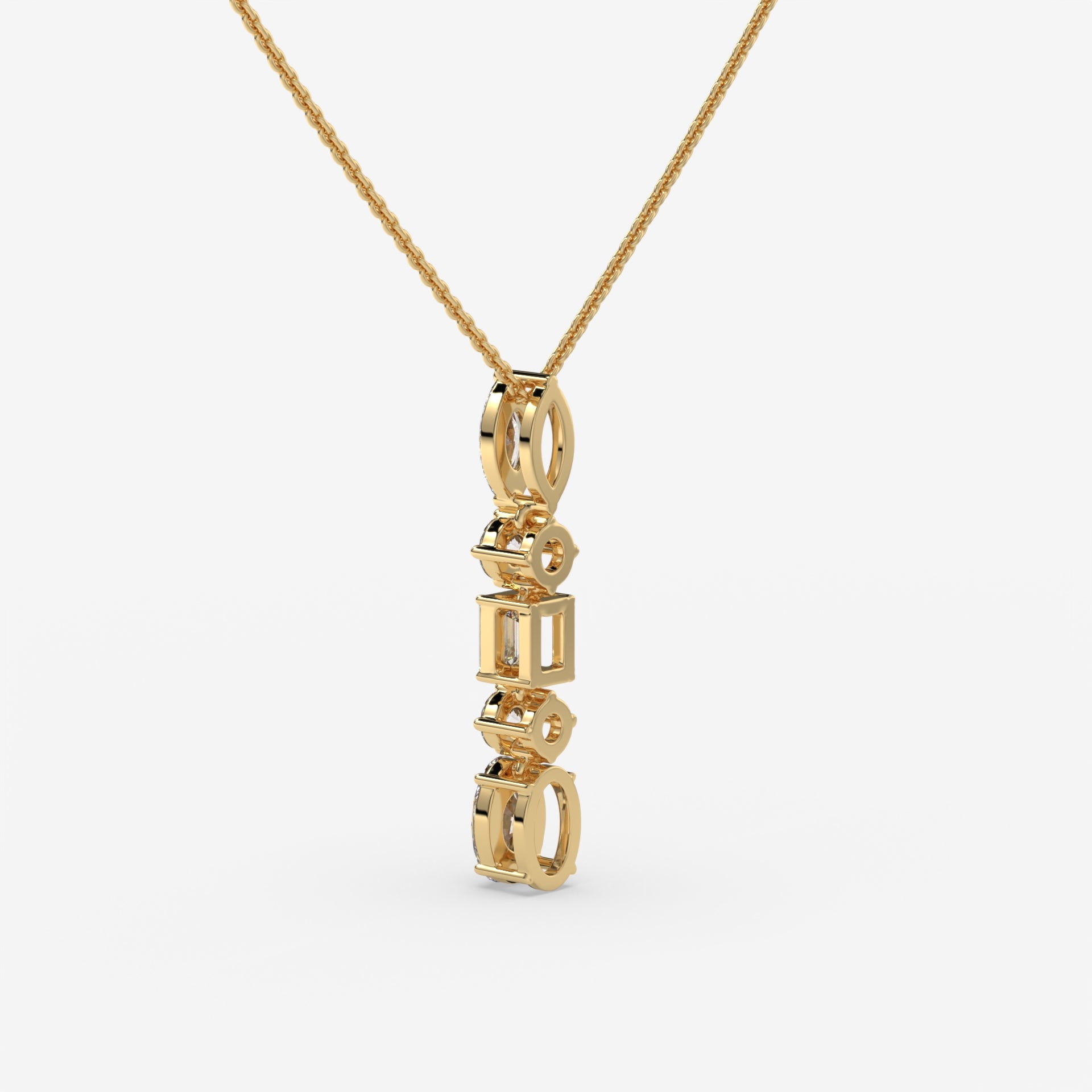 Diamond Pendant in Yellow Gold with Modern Blend of Shapes
