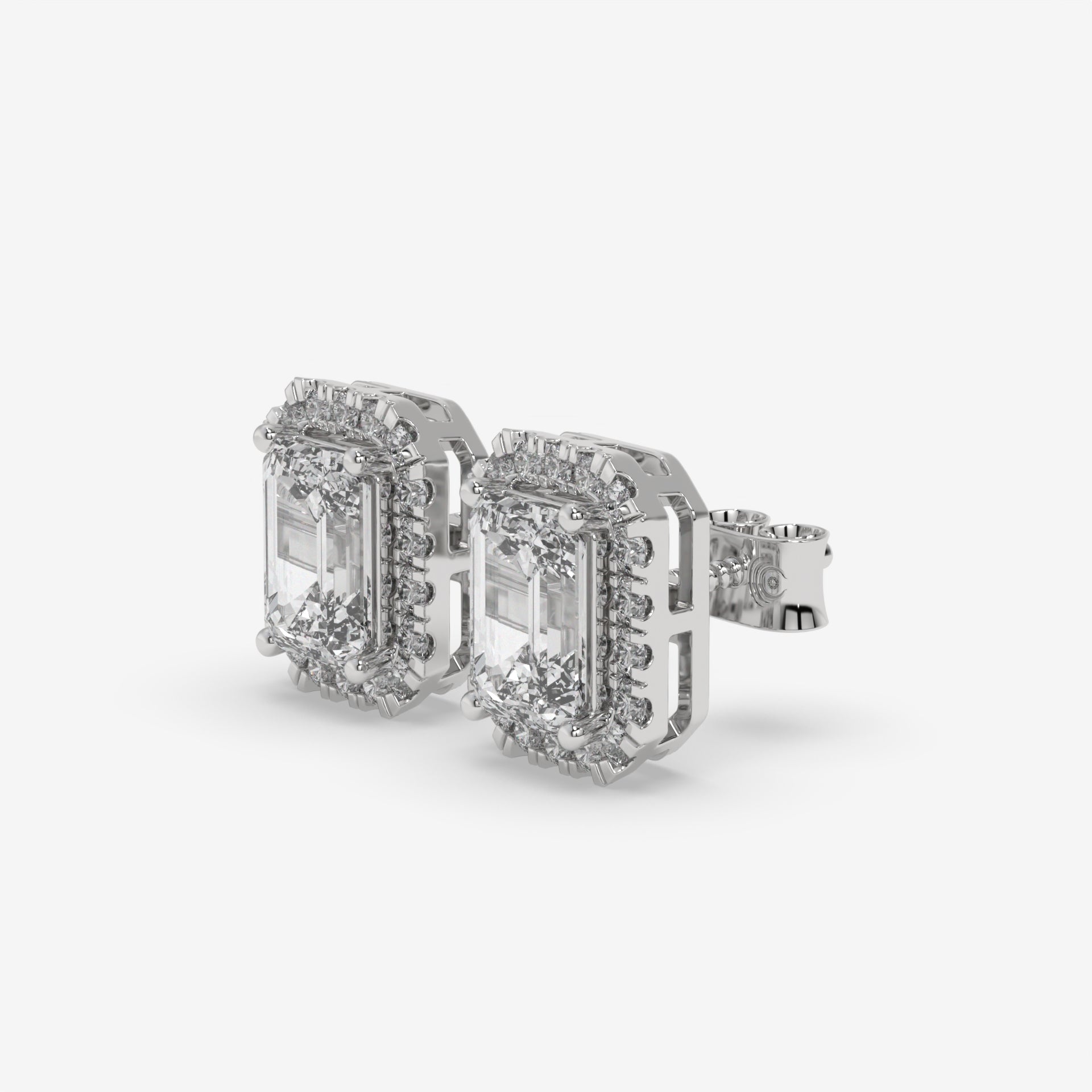 White Gold Emerald-Cut Diamond Halo Earrings