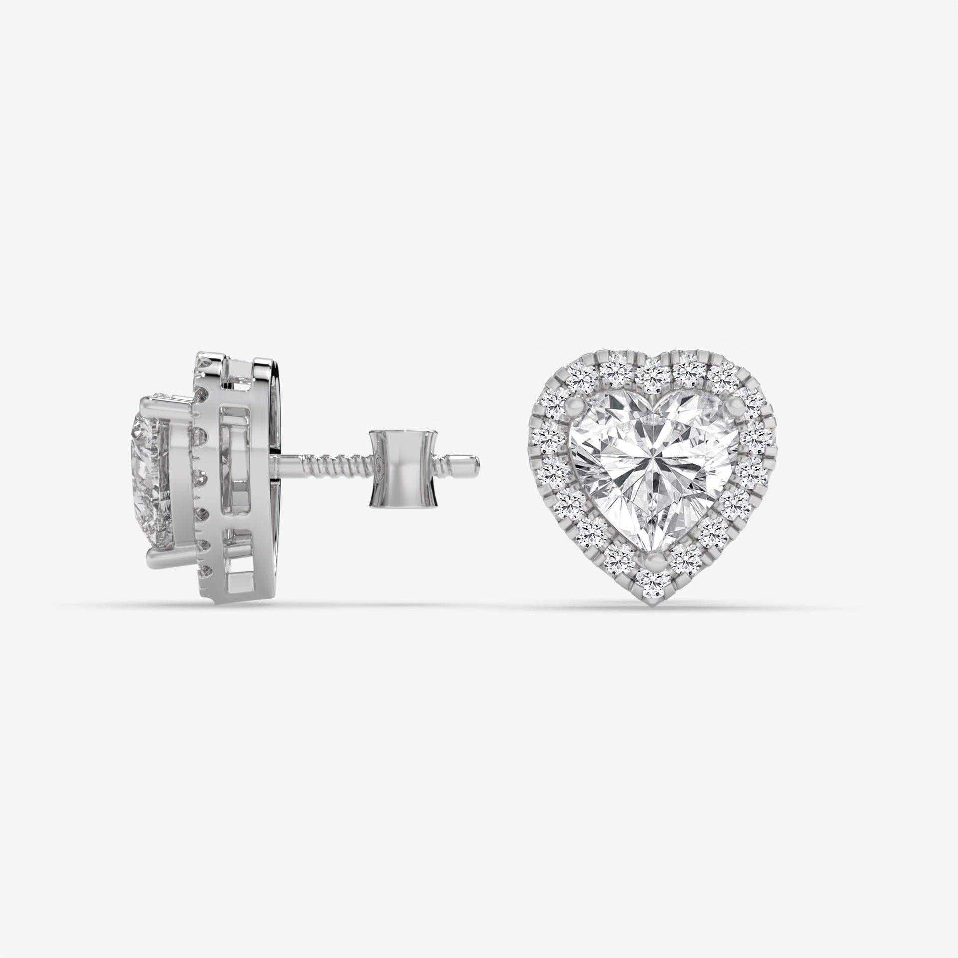 Heart-Shaped Diamond Halo Earrings in White Gold