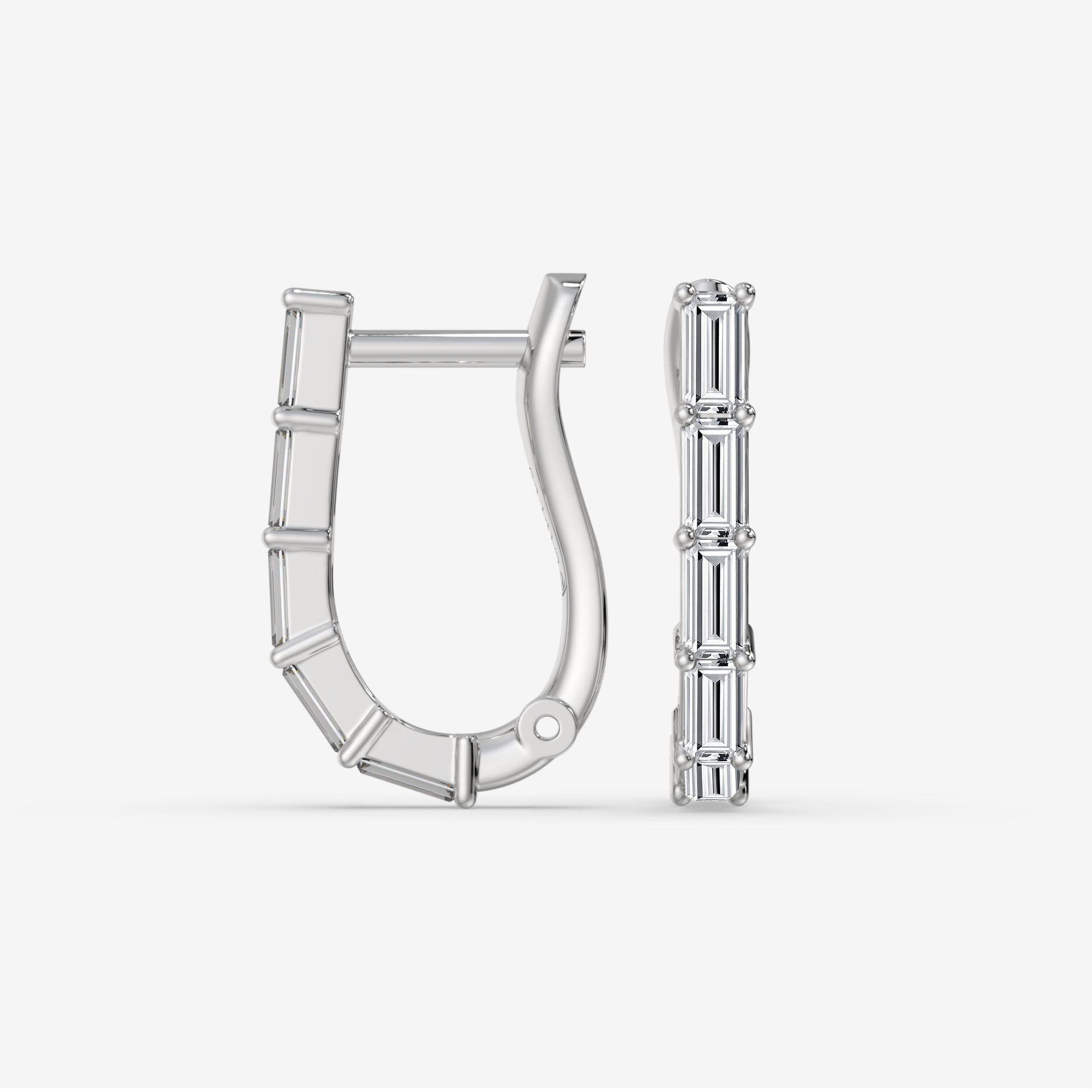 Baguette-Cut Diamond Hoop Earrings in 14K White Gold