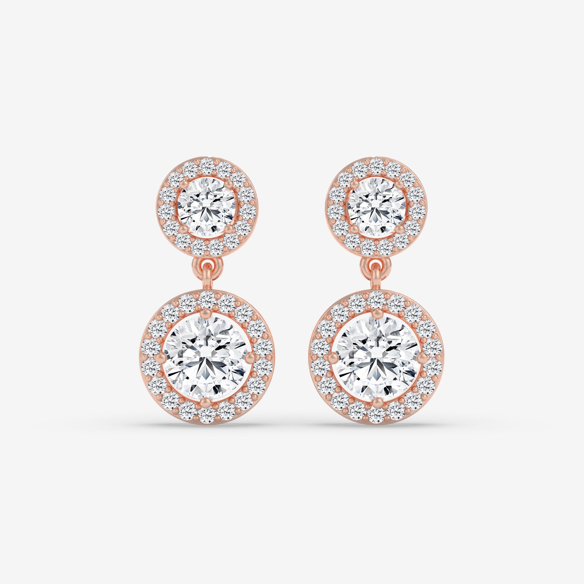 Double-Drop Diamond Halo Earrings in Yellow Gold