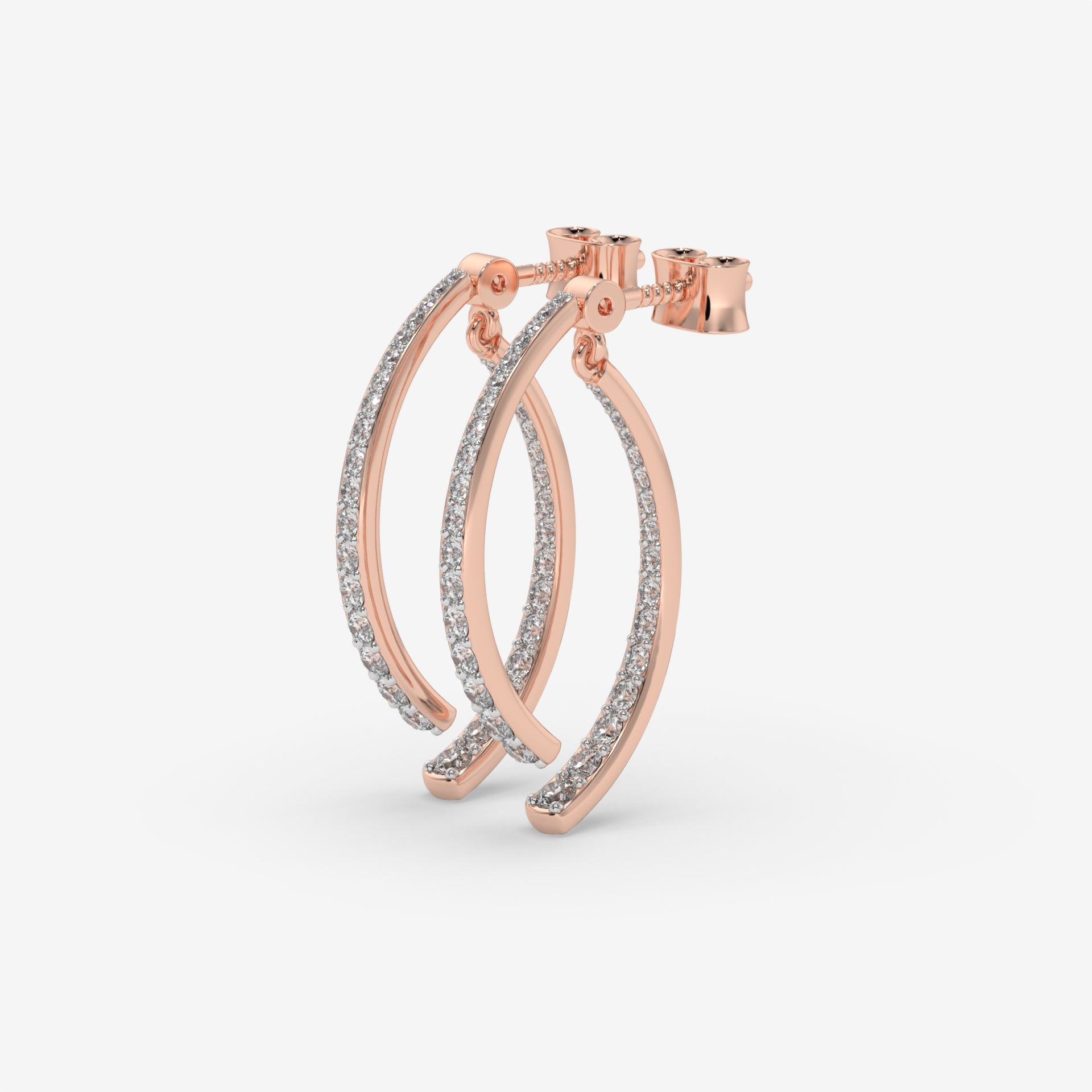 Split Hoop Earrings with 1.44 CT Rose Gold Round-Cut Diamonds