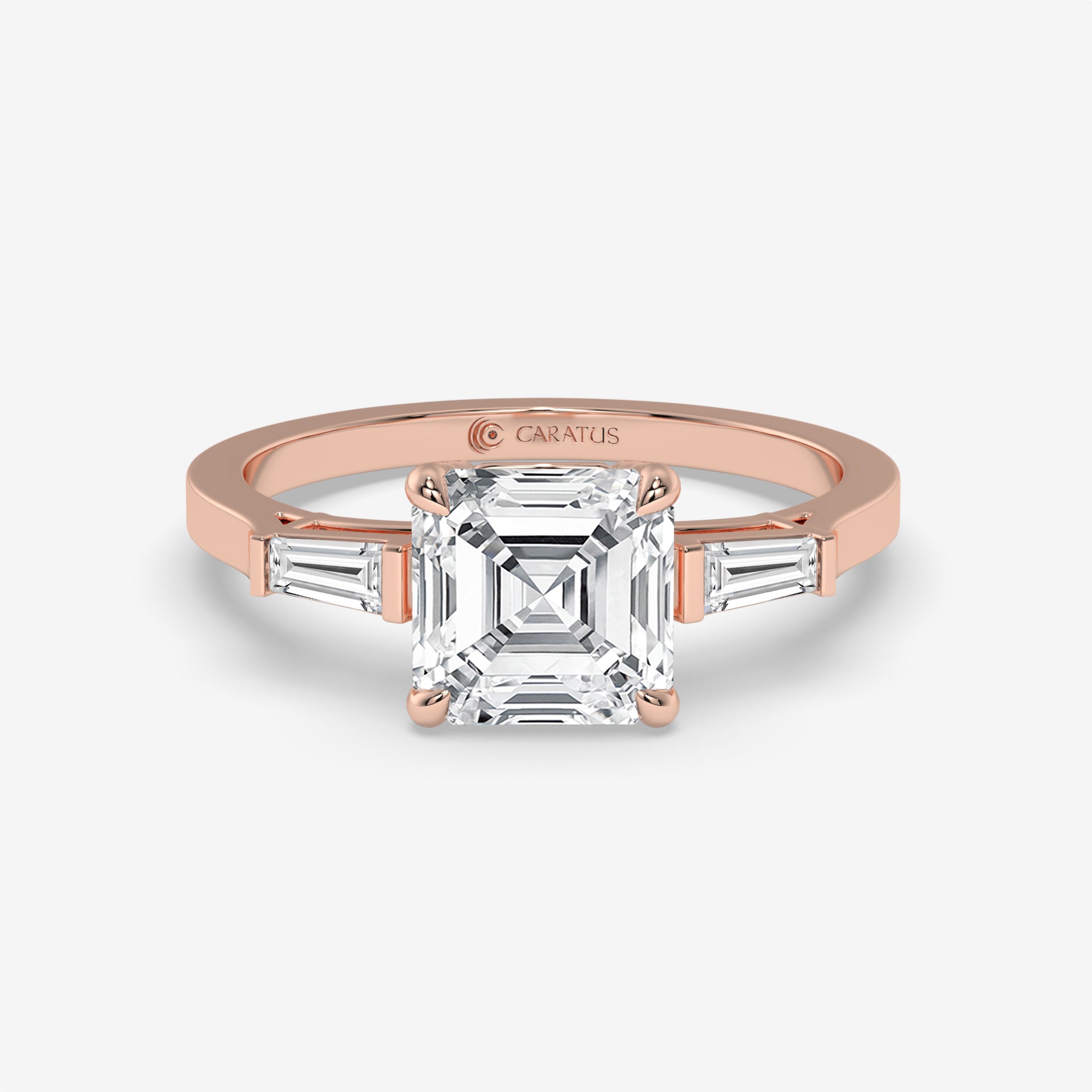 Rose Gold Asscher-Cut Diamond Engagement Ring with Baguette Side Stones