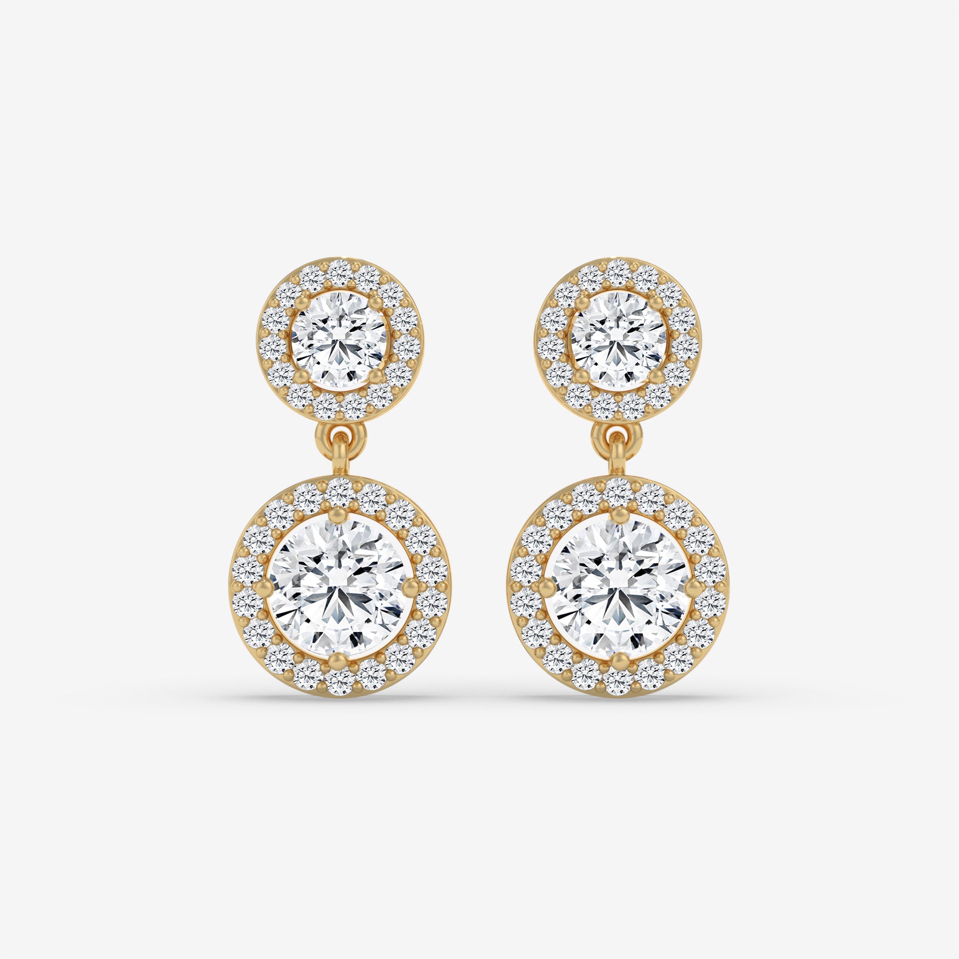 Double-Drop Diamond Halo Earrings in Yellow Gold