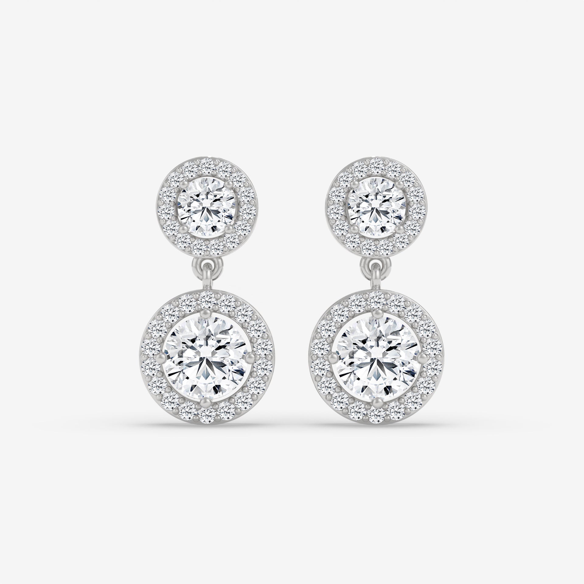 Double-Drop Diamond Halo Earrings in Rose Gold