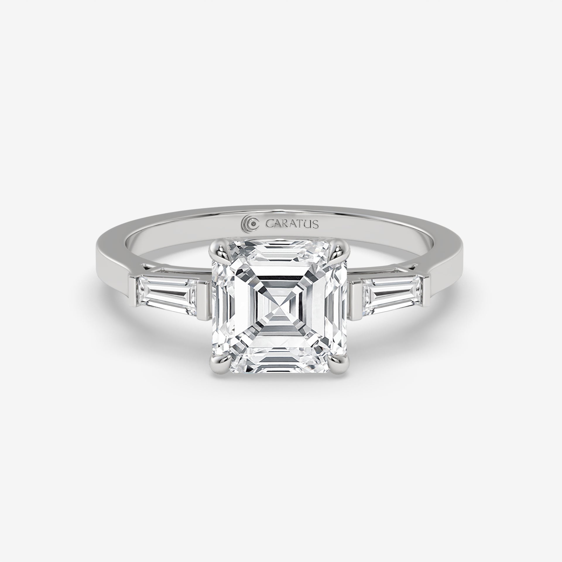 Rose Gold Asscher-Cut Diamond Engagement Ring with Baguette Side Stones
