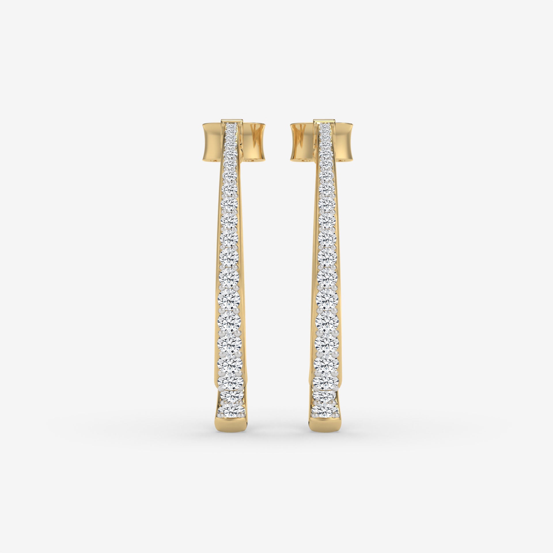 Split Hoop Earrings with 1.44 CT Yellow Gold Round-Cut Diamonds