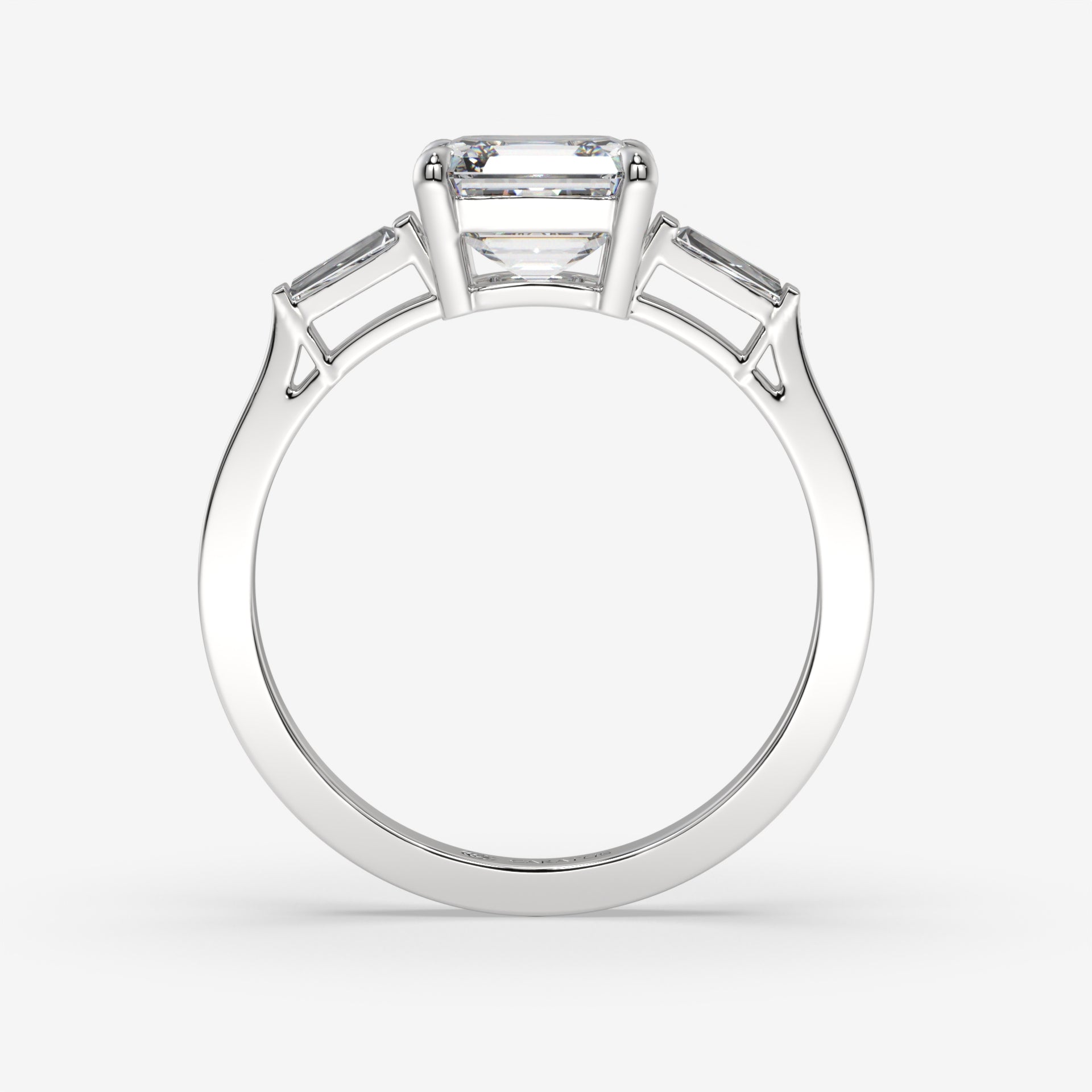 White Gold Asscher-Cut Diamond Engagement Ring with Baguette Side Stones