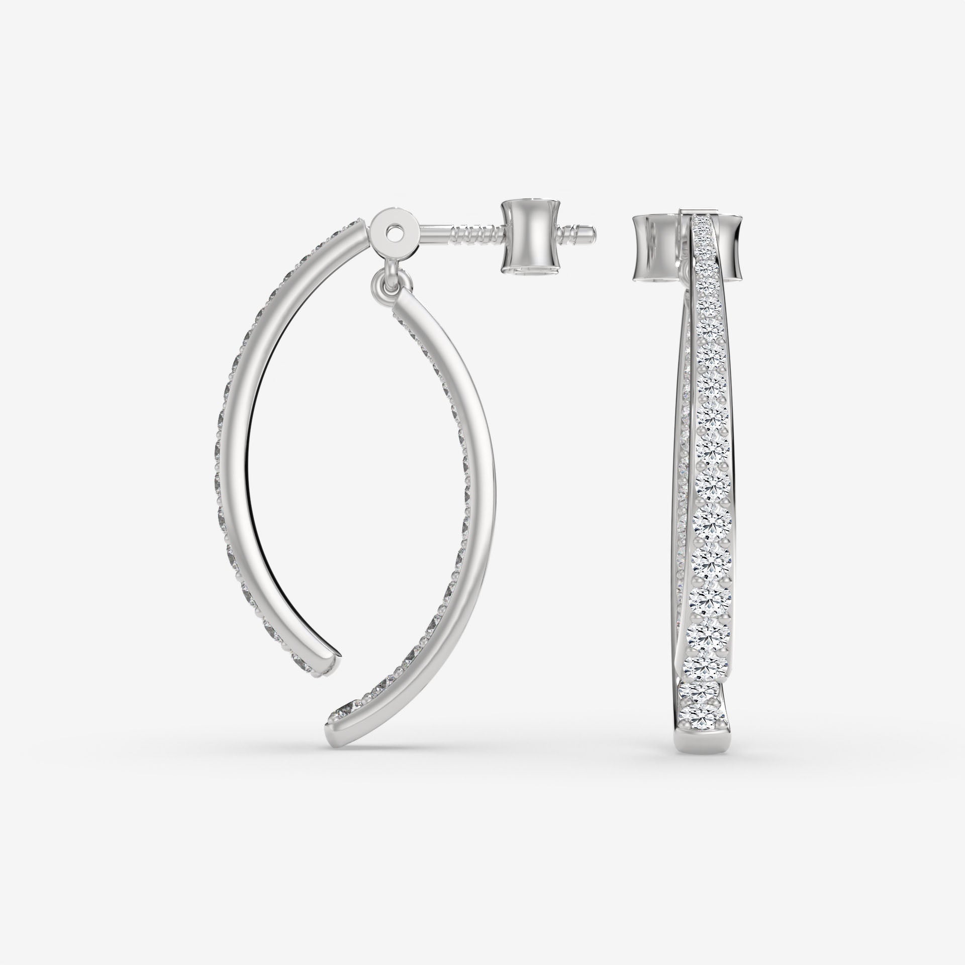 Split Hoop Earrings with 1.44 CT White Gold Round-Cut Diamonds