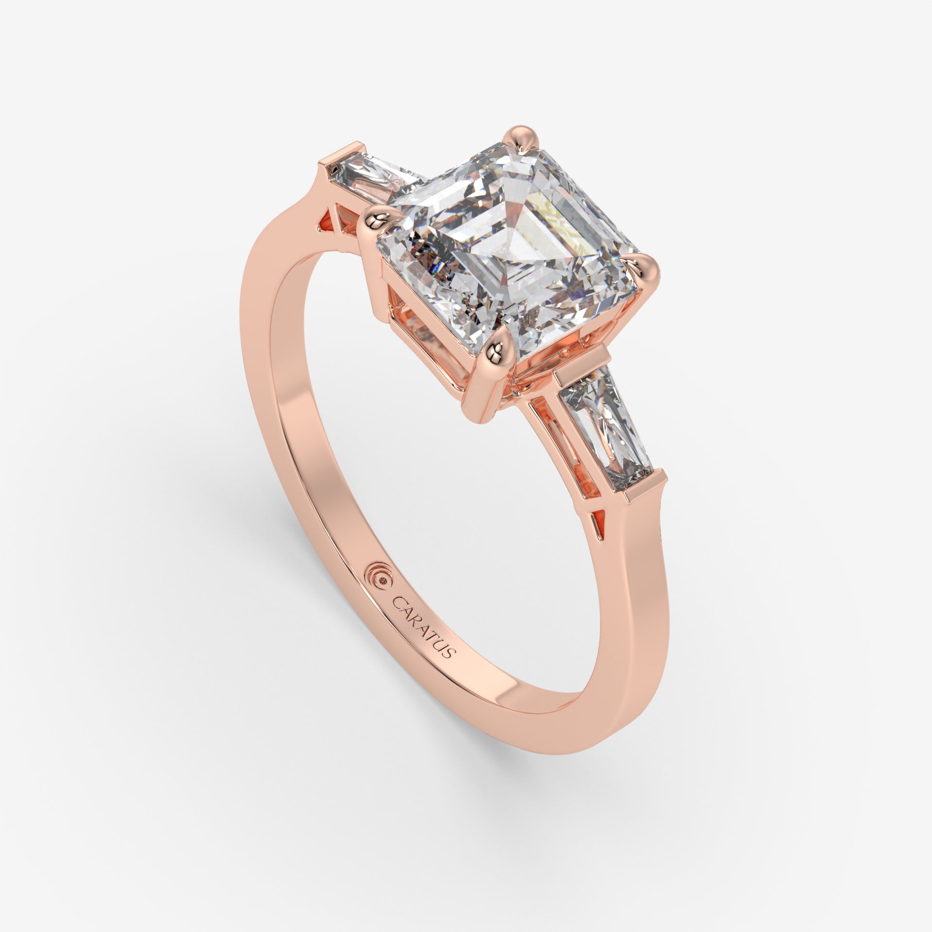 Rose Gold Asscher-Cut Diamond Engagement Ring with Baguette Side Stones