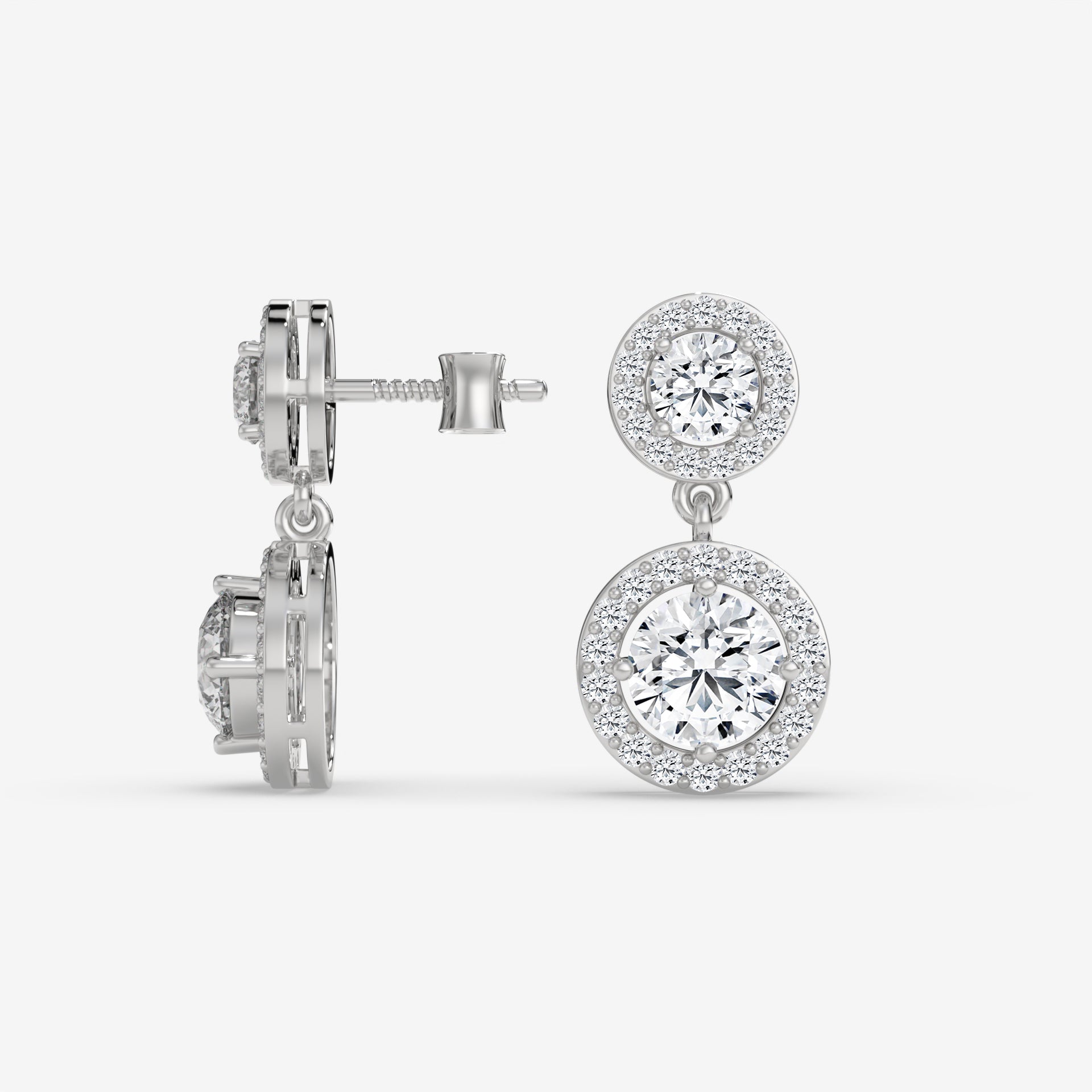 Double-Drop Diamond Halo Earrings in White Gold