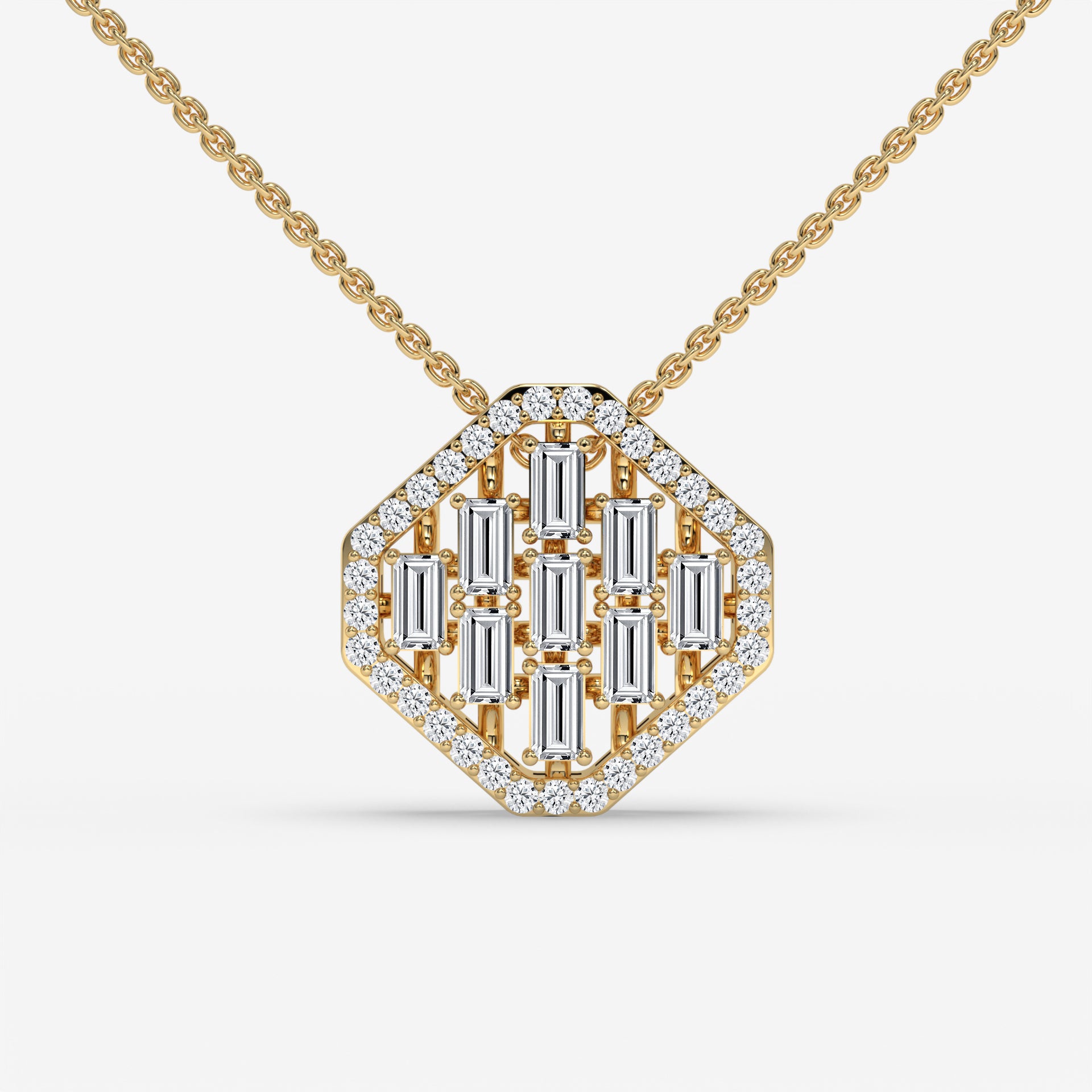 Hexagonal Baguette-Cut Diamond Pendant in White Gold