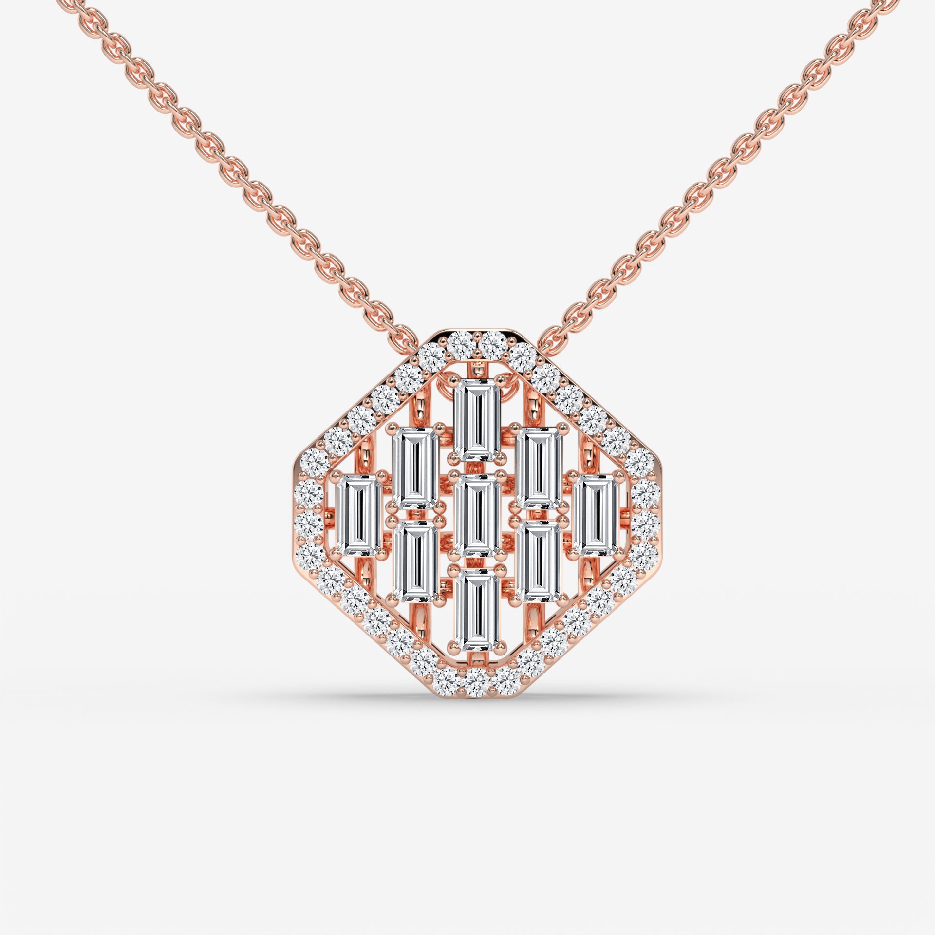 Hexagonal Baguette-Cut Diamond Pendant in White Gold