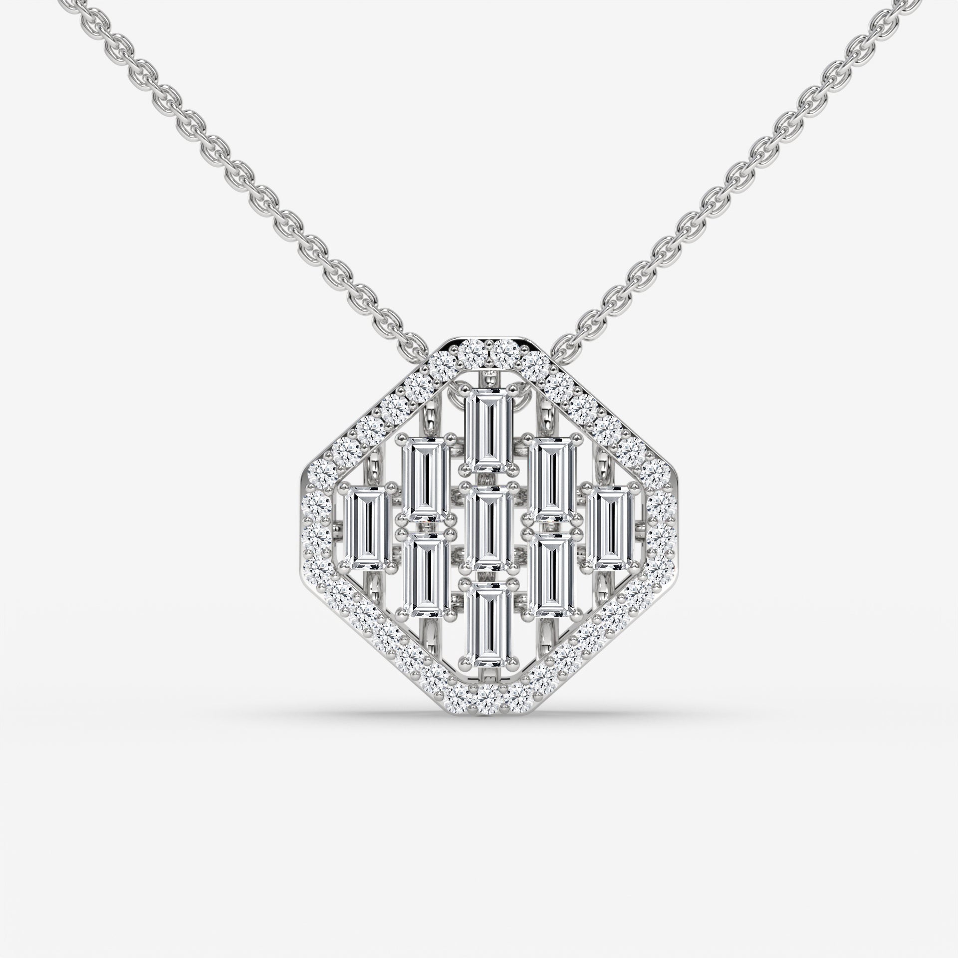 Hexagonal Baguette-Cut Diamond Pendant in White Gold