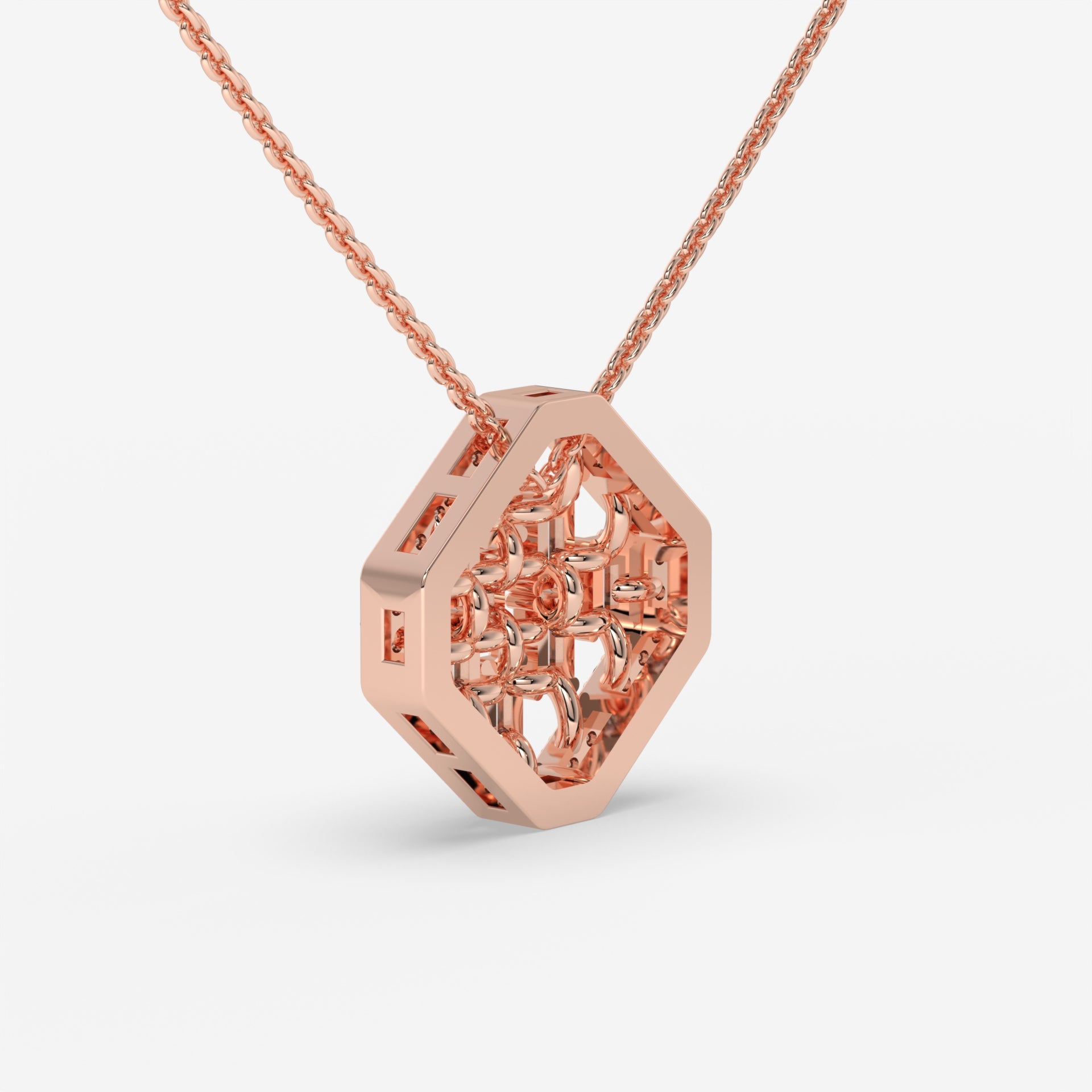 Hexagonal Baguette-Cut Diamond Pendant in Rose Gold