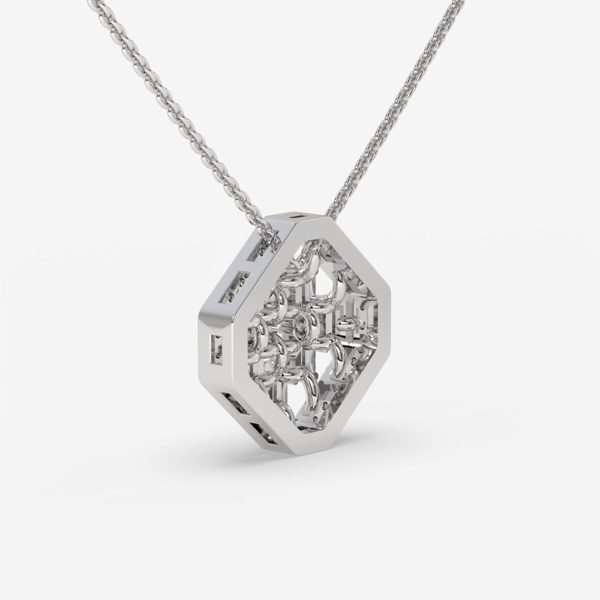 Hexagonal Baguette-Cut Diamond Pendant in White Gold