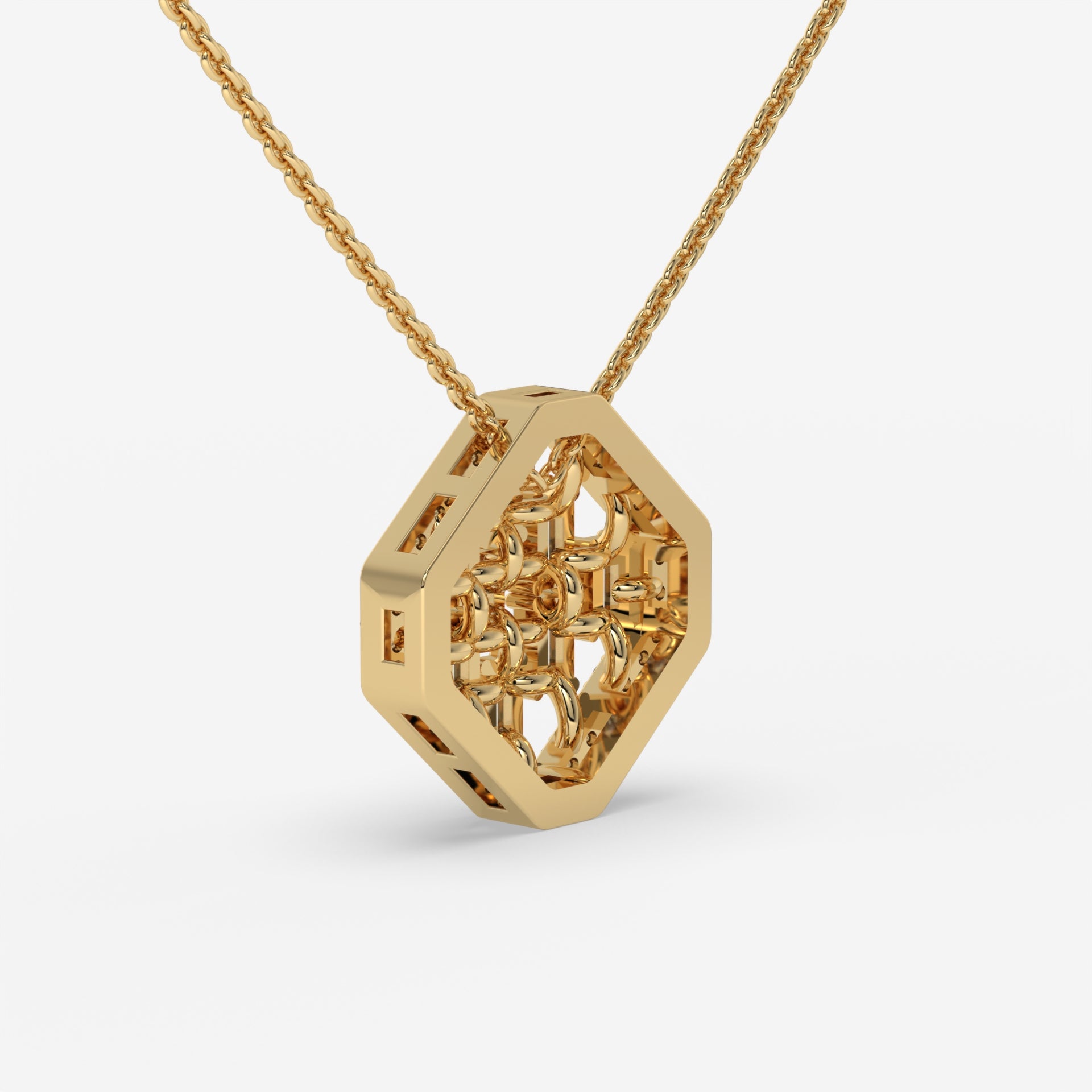 Hexagonal Baguette-Cut Diamond Pendant in Yellow Gold