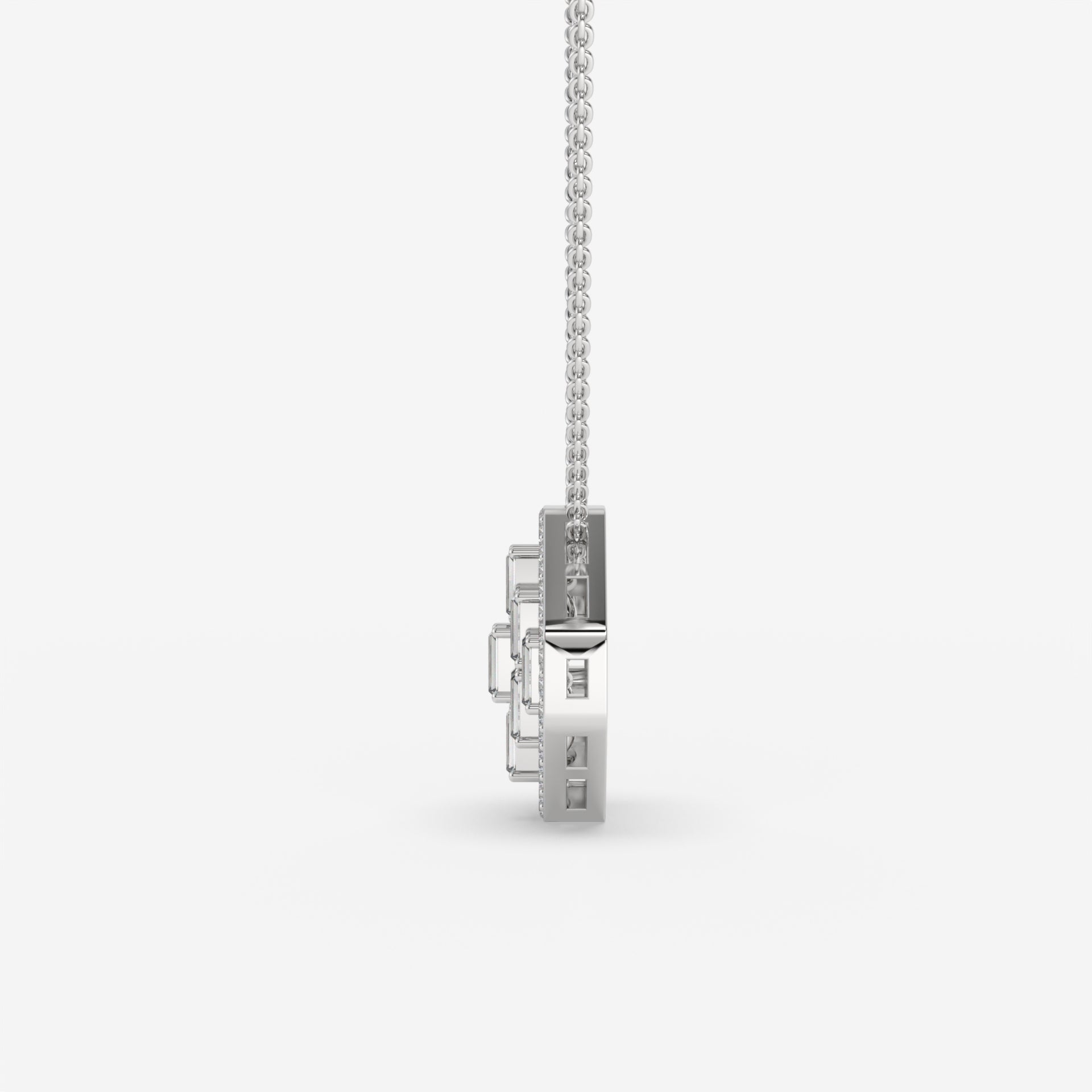 Hexagonal Baguette-Cut Diamond Pendant in White Gold