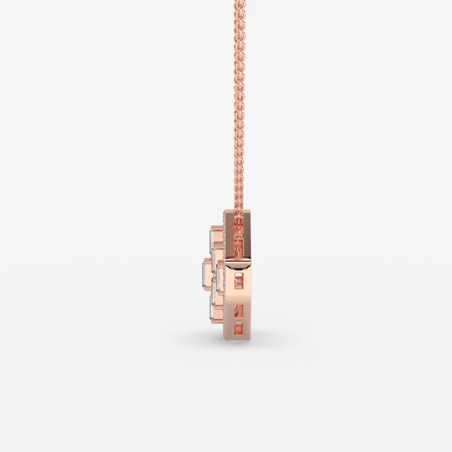Hexagonal Baguette-Cut Diamond Pendant in Rose Gold