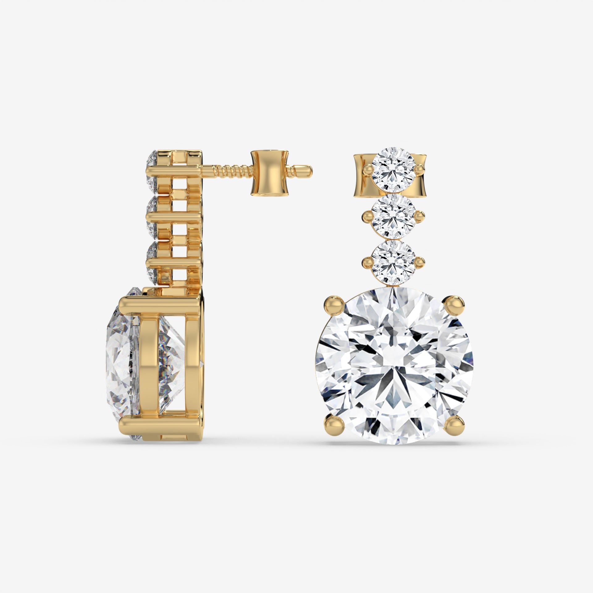 1.00 CT Studs and Drops Yellow Gold Round Diamond Earrings