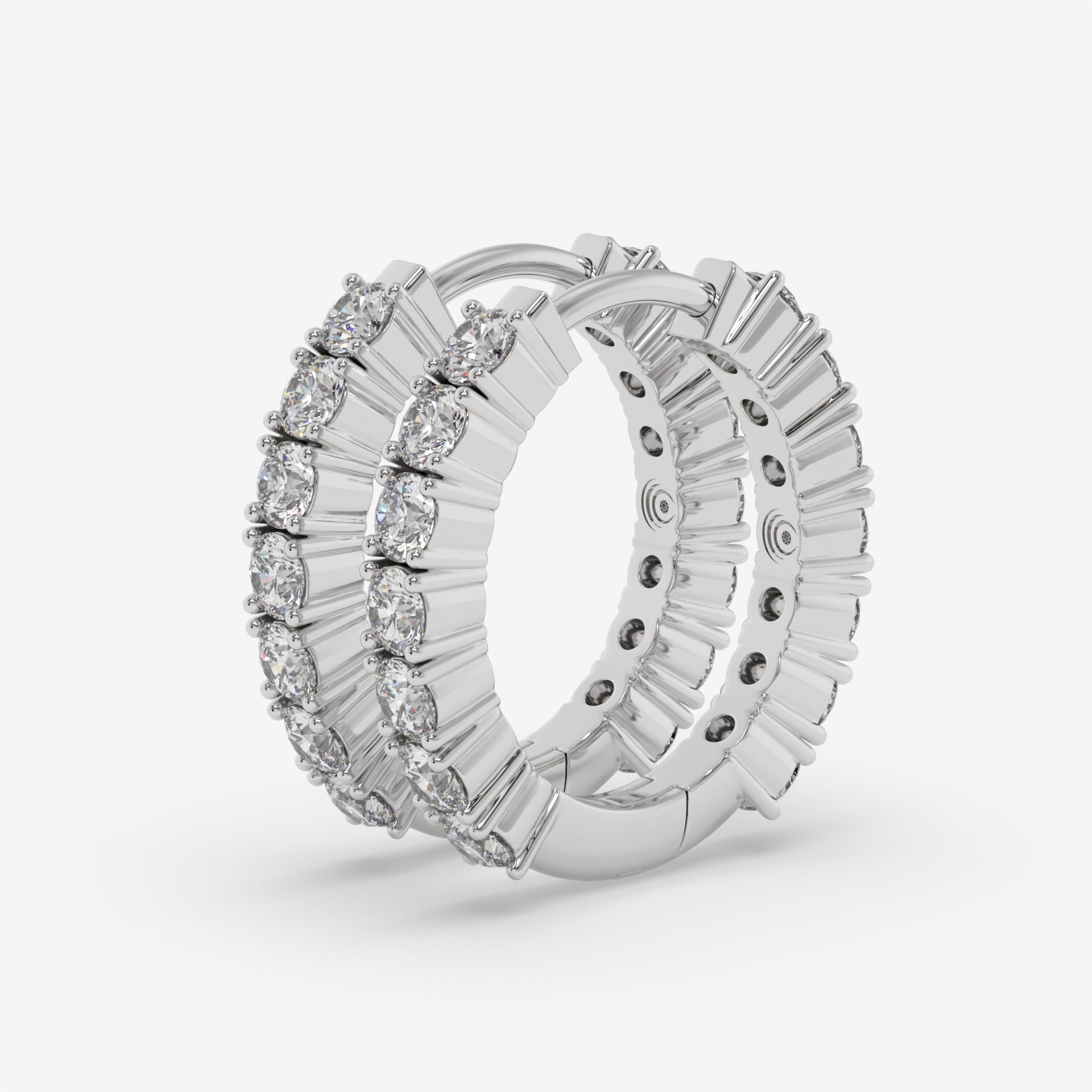 Textured White Gold Diamond Hoop Earrings