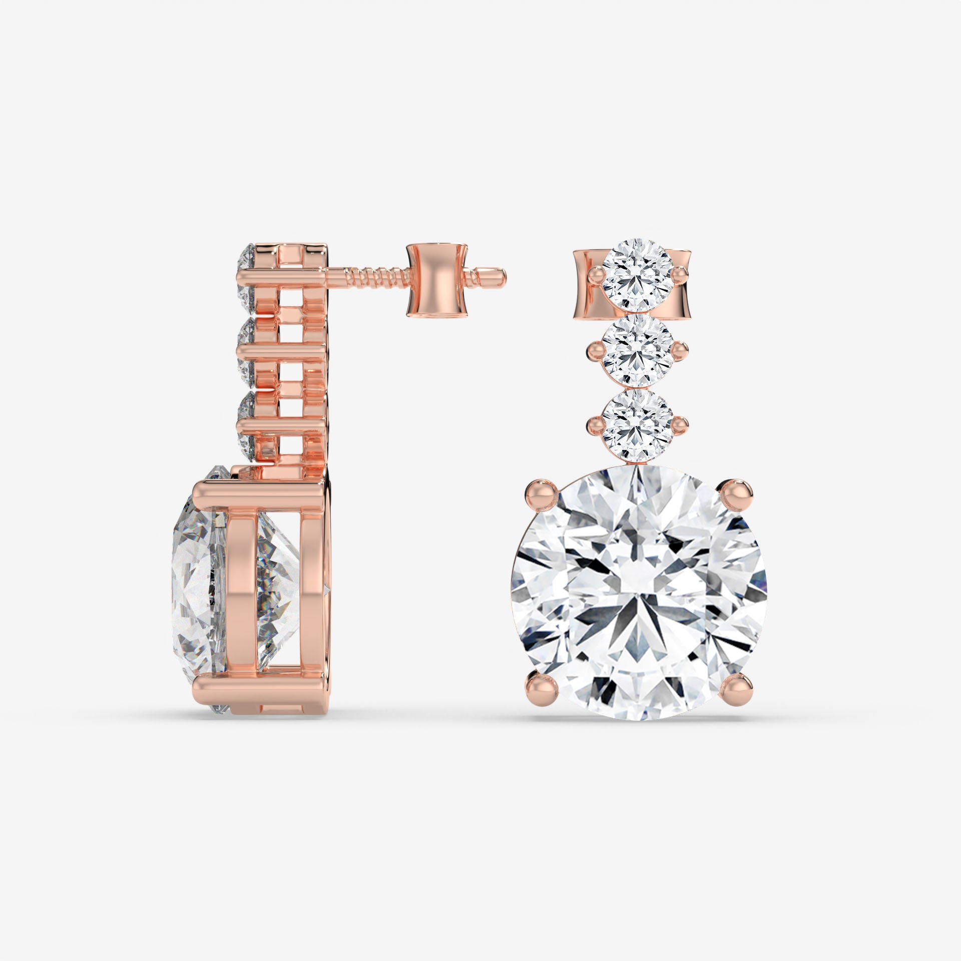 1.00 CT Studs and Drops Rose Gold Round Diamond Earrings